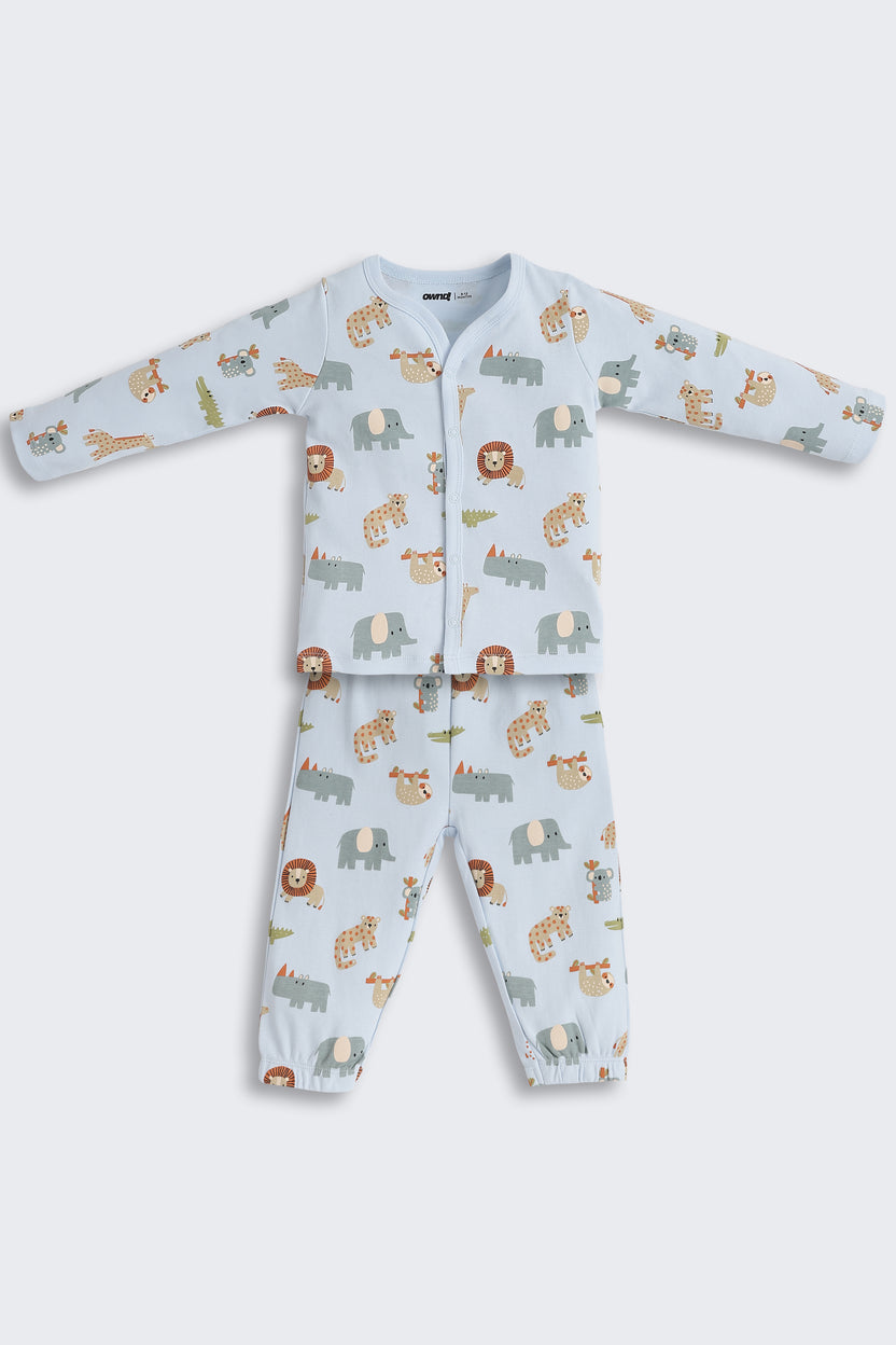 Light Blue Animal Graphic Printed Regular Fit Co-ord Set for Infant Boys - Image 2