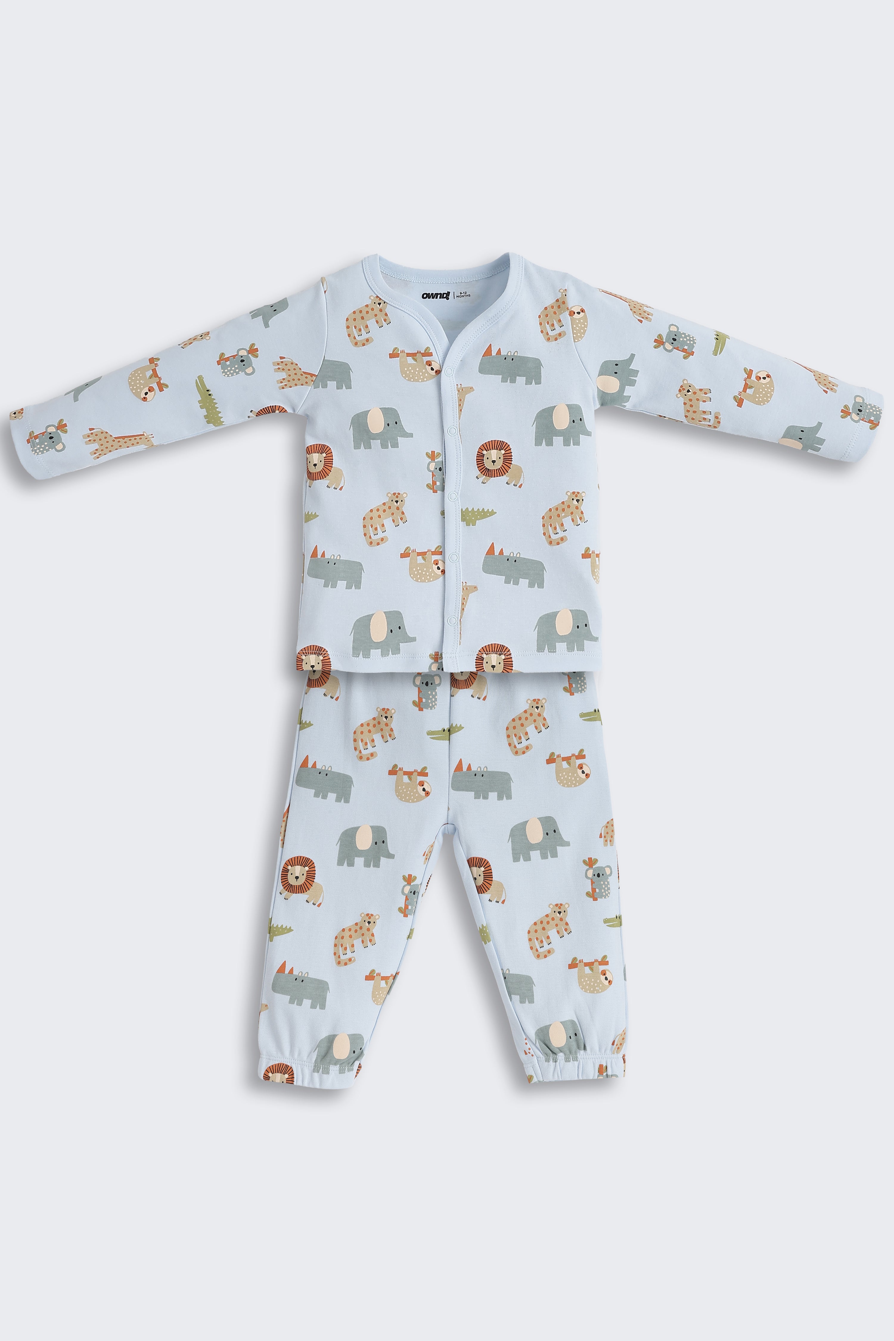 Light Blue Animal Graphic Printed Regular Fit Co-ord Set for Infant Boys - Image 2