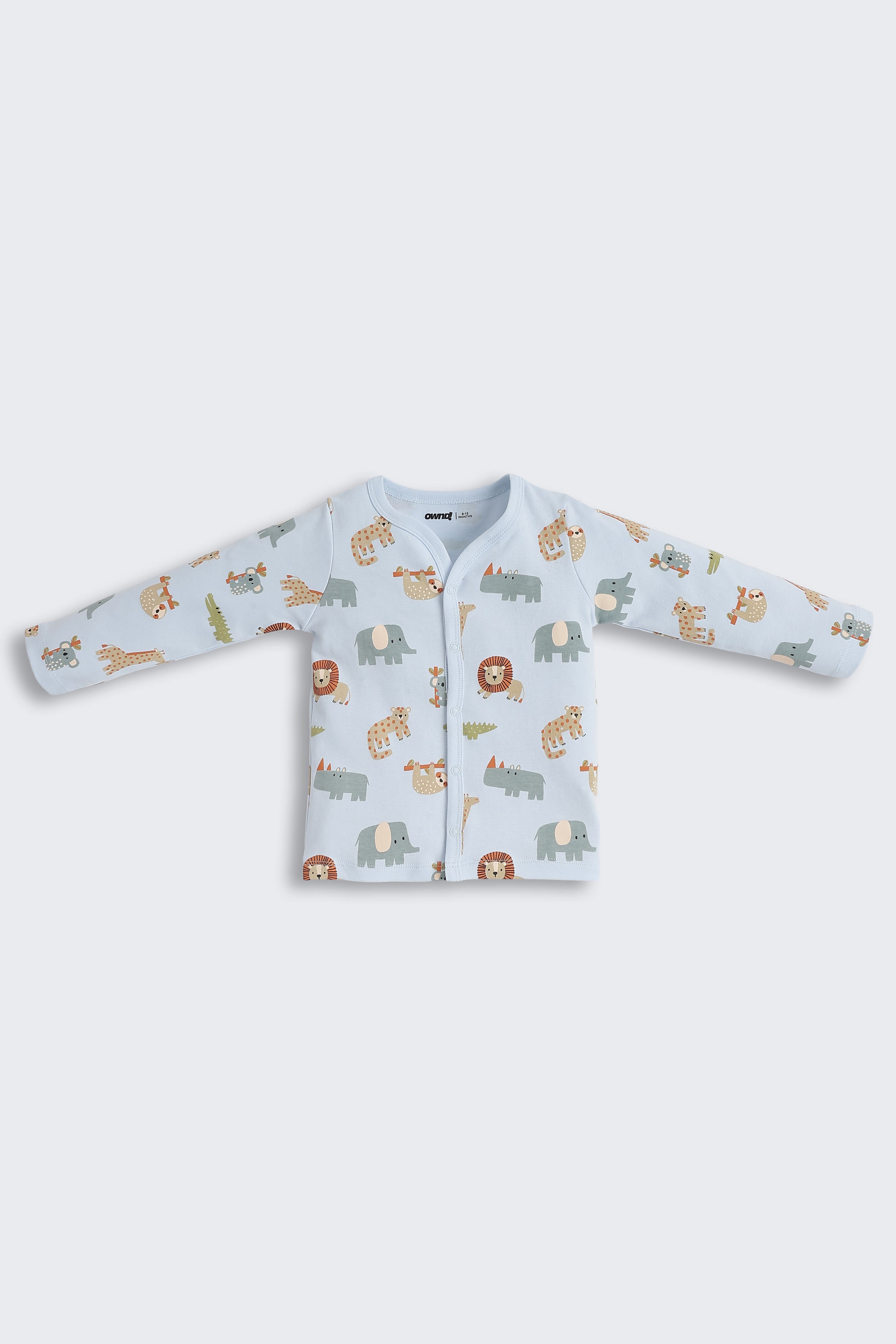 Light Blue Animal Graphic Printed Regular Fit Co-ord Set for Infant Boys - Image 3