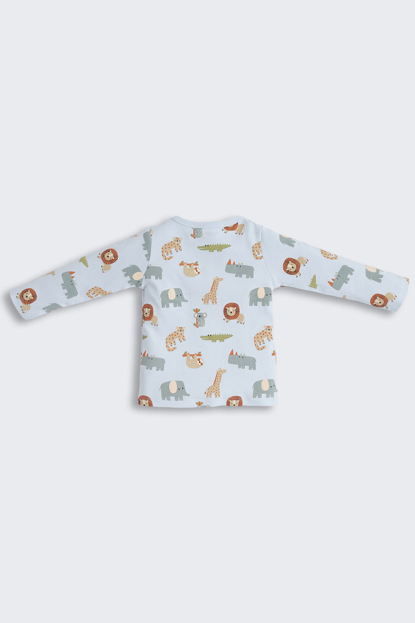 Light Blue Animal Graphic Printed Regular Fit Co-ord Set for Infant Boys - Image 4