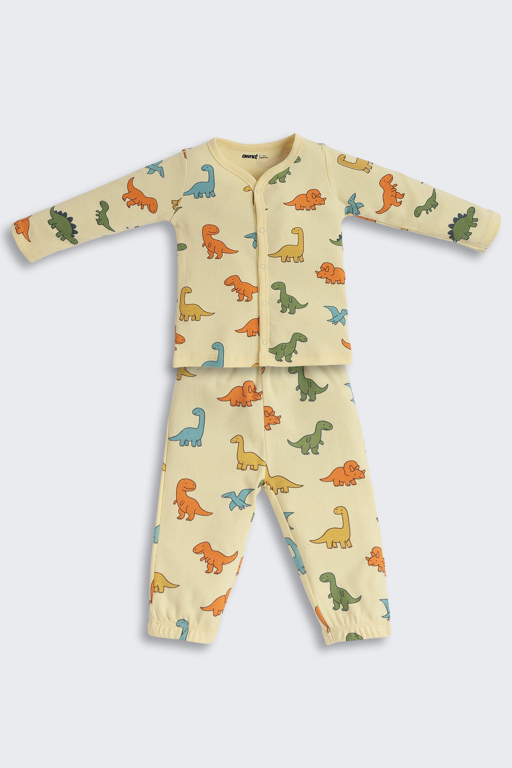 Yellow Dinosaur Graphic Printed Regular Fit Co-ord Set for Infant Boys - Image 1