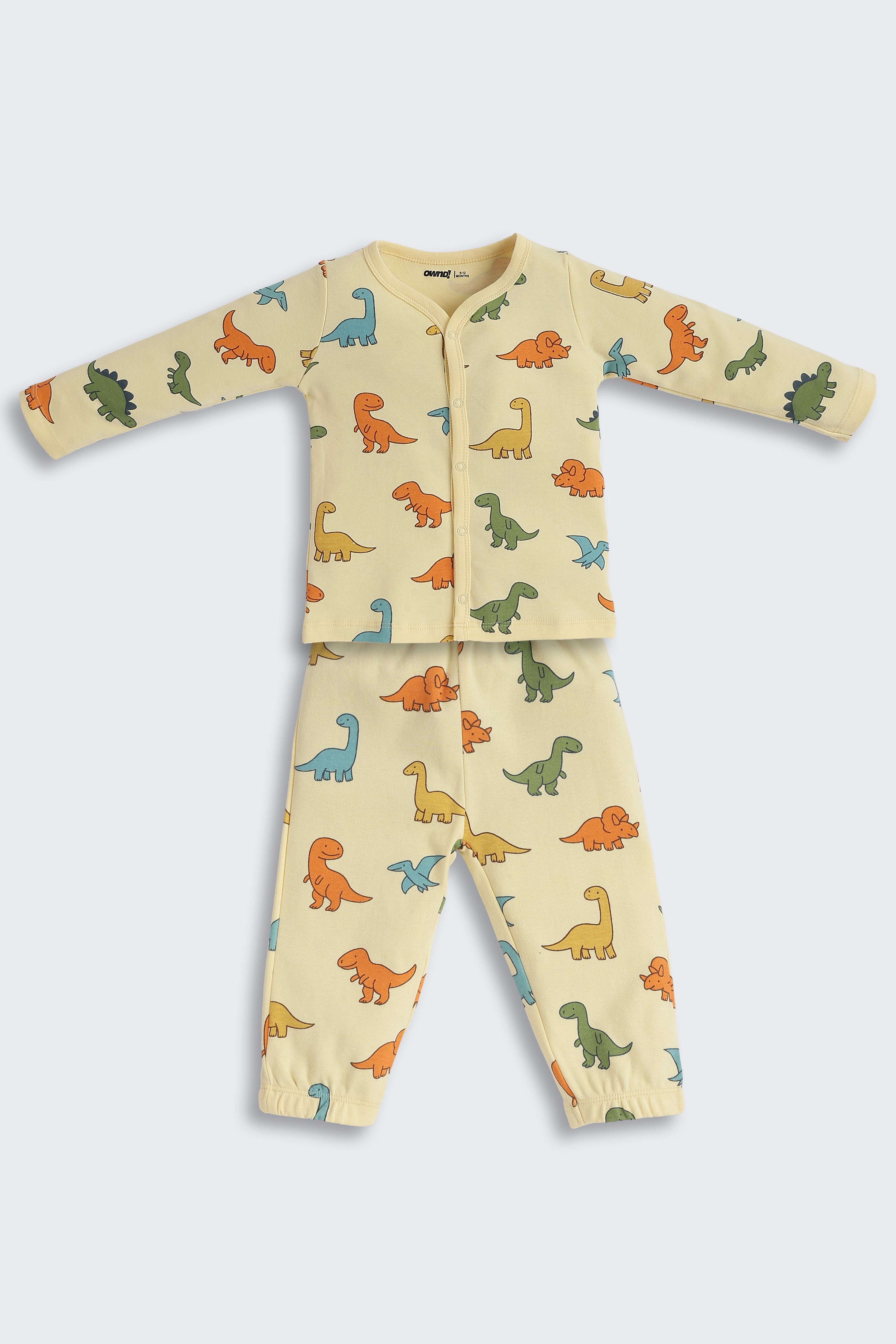 Yellow Dinosaur Graphic Printed Regular Fit Co-ord Set for Infant Boys - Image 1