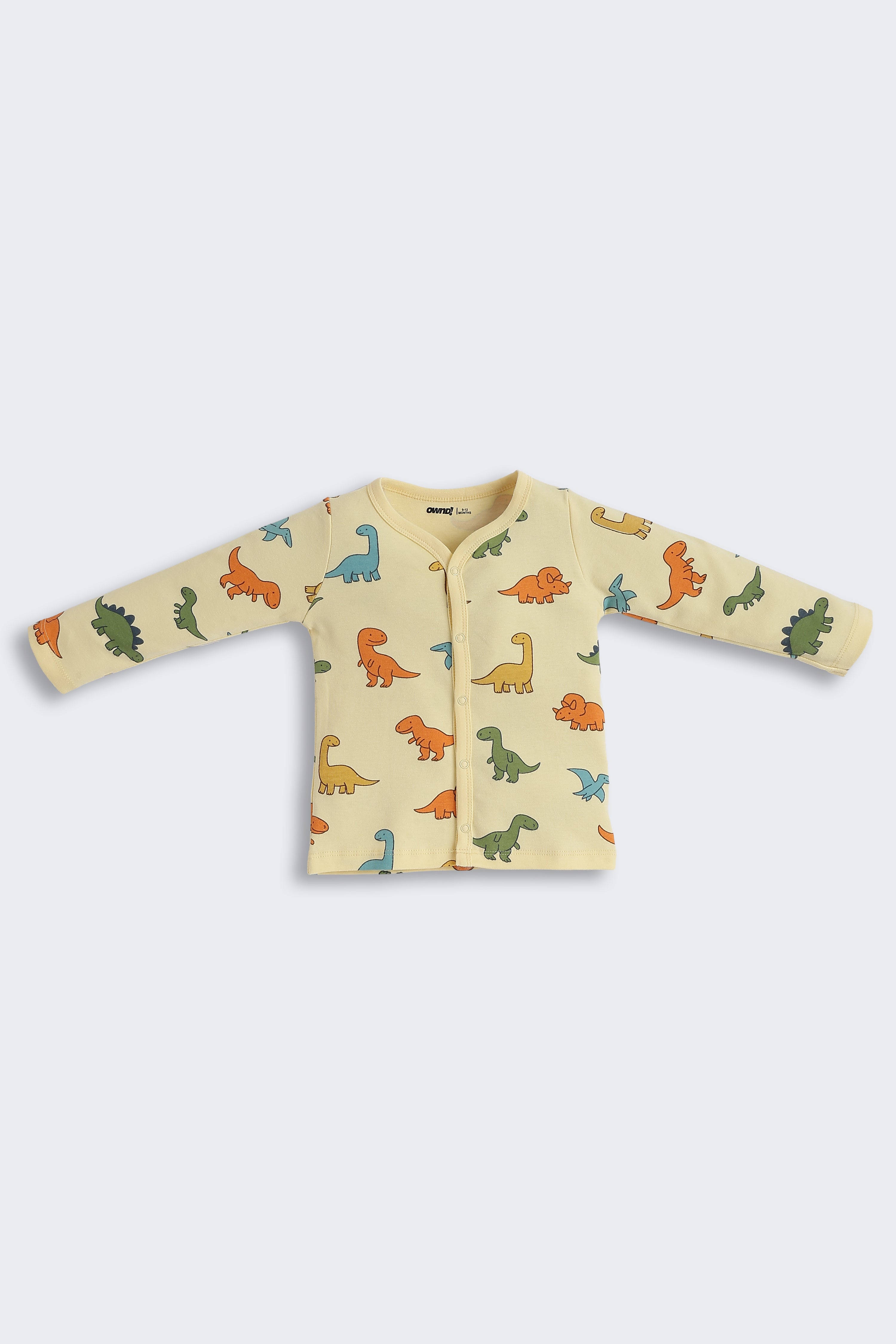 Yellow Dinosaur Graphic Printed Regular Fit Co-ord Set for Infant Boys - Image 2