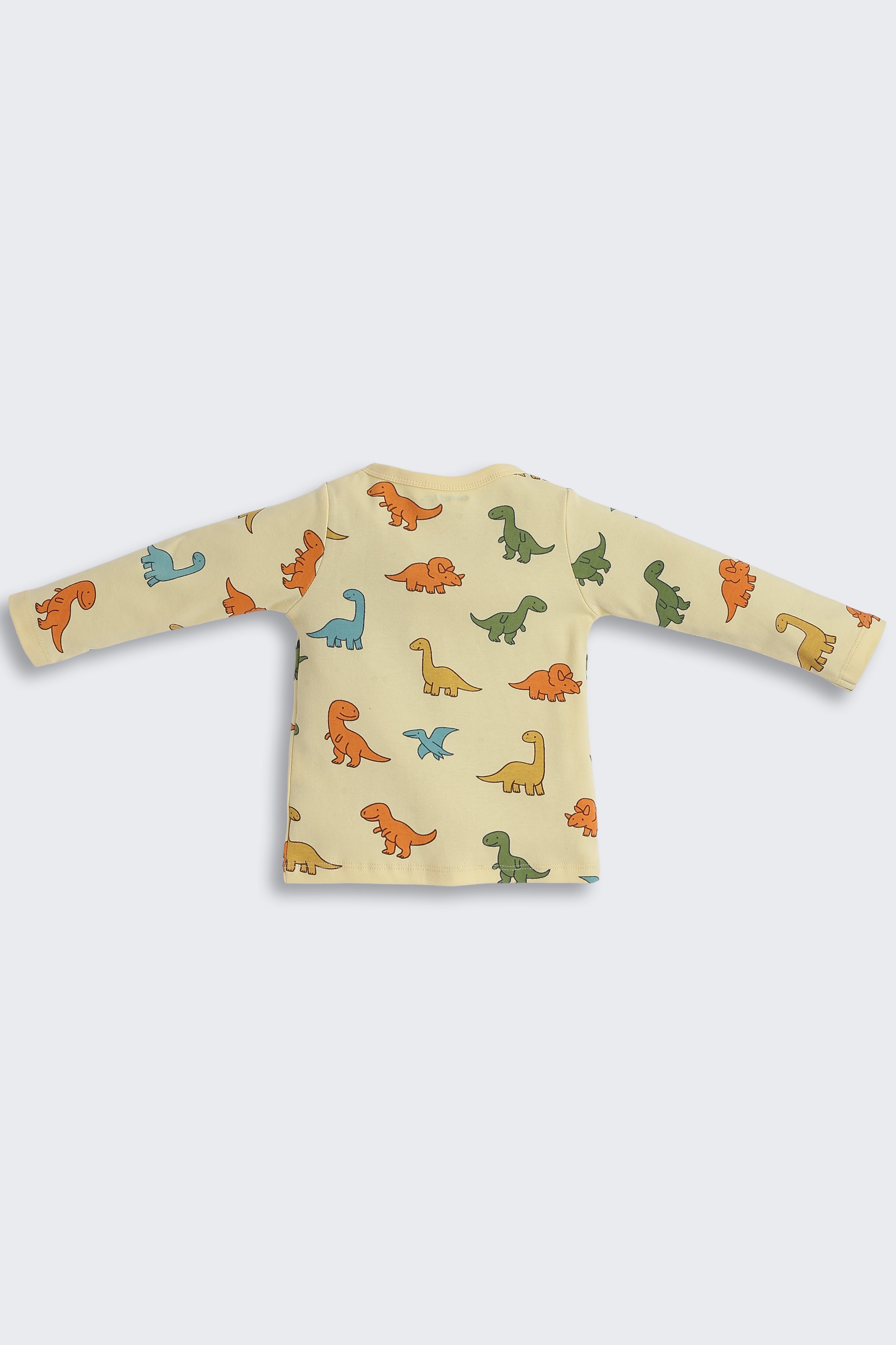 Yellow Dinosaur Graphic Printed Regular Fit Co-ord Set for Infant Boys - Image 3