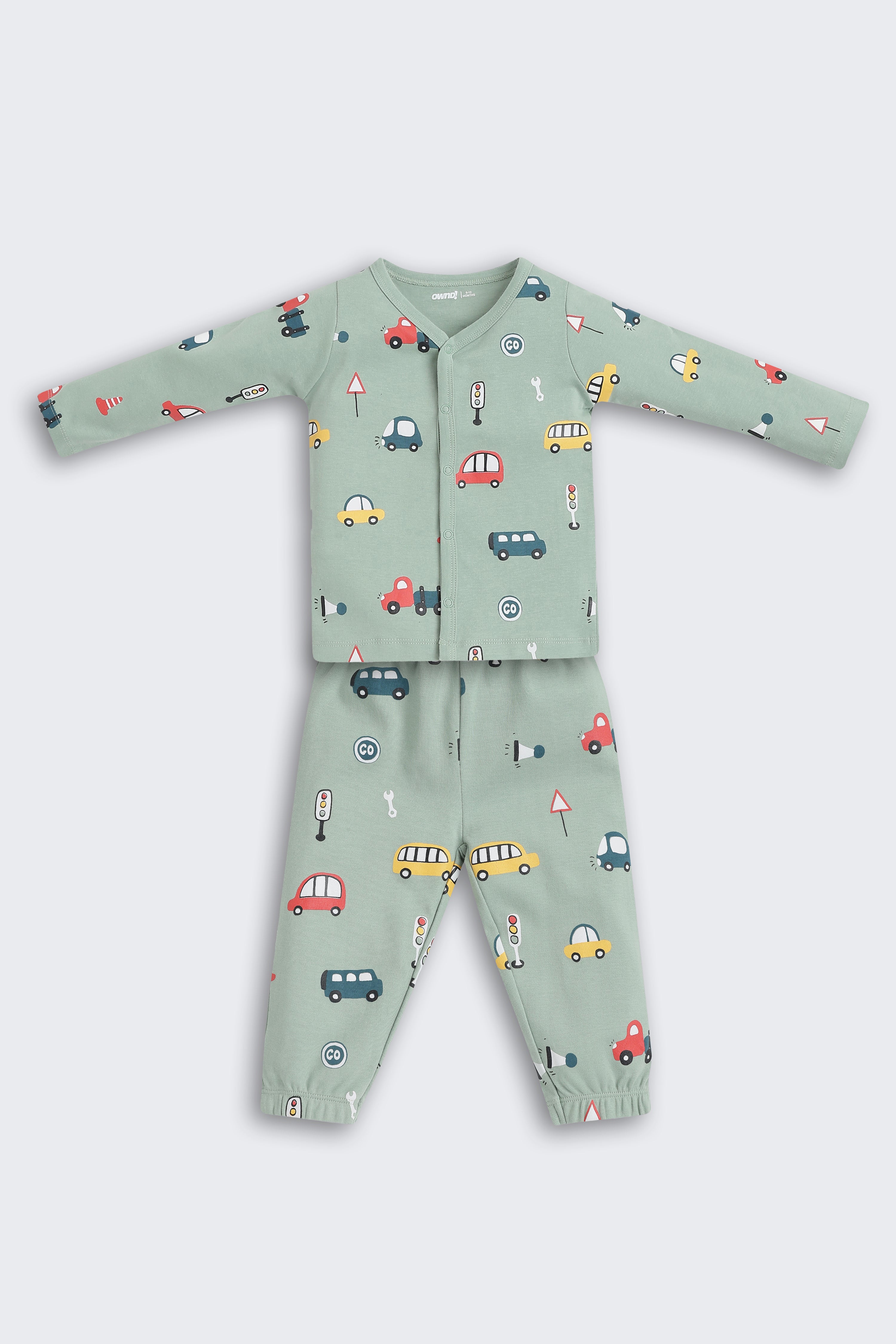 Green Bus Printed Regular Fit Co-ord Set for Infant Boys - Image 2