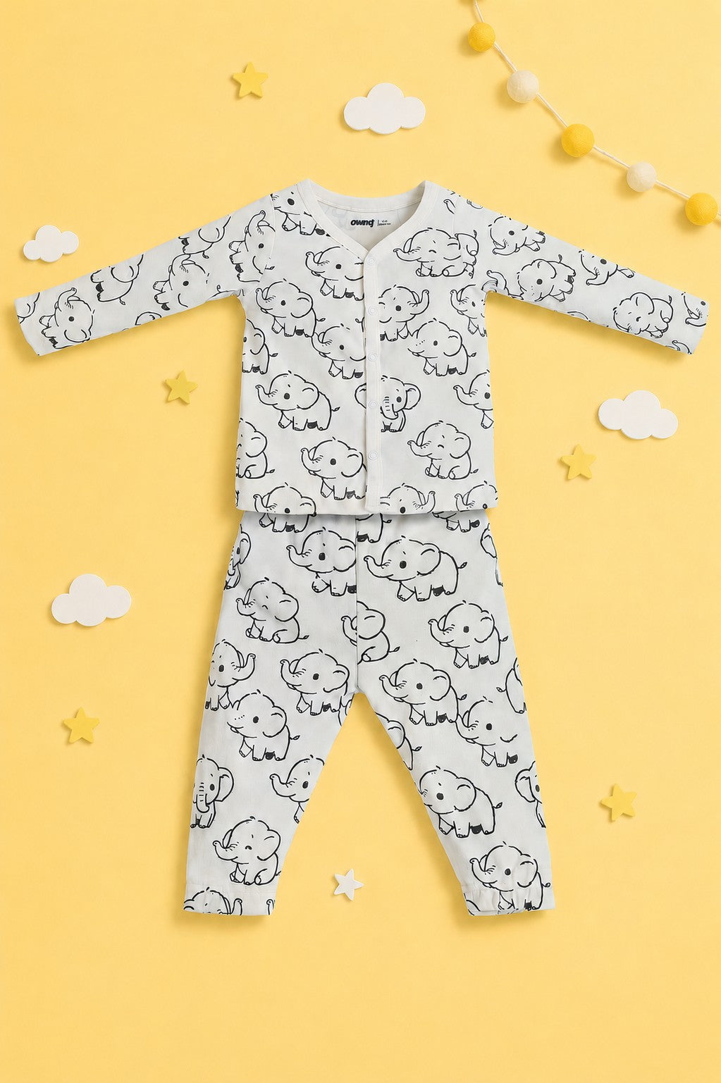 Off White Elephant Graphic Regular Fit Co-ord Set for Infant Boys - Image 1