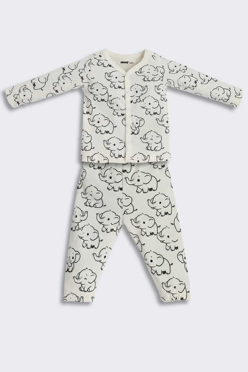 Off White Elephant Graphic Regular Fit Co-ord Set for Infant Boys - Image 2