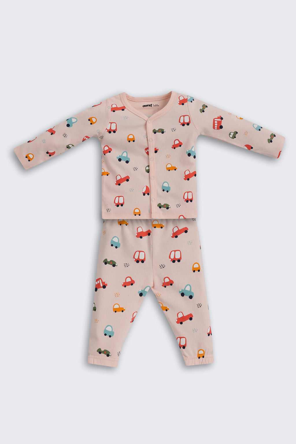 Peach Car Printed Regular Fit Co-ord Set for Infant Boys - Image 2
