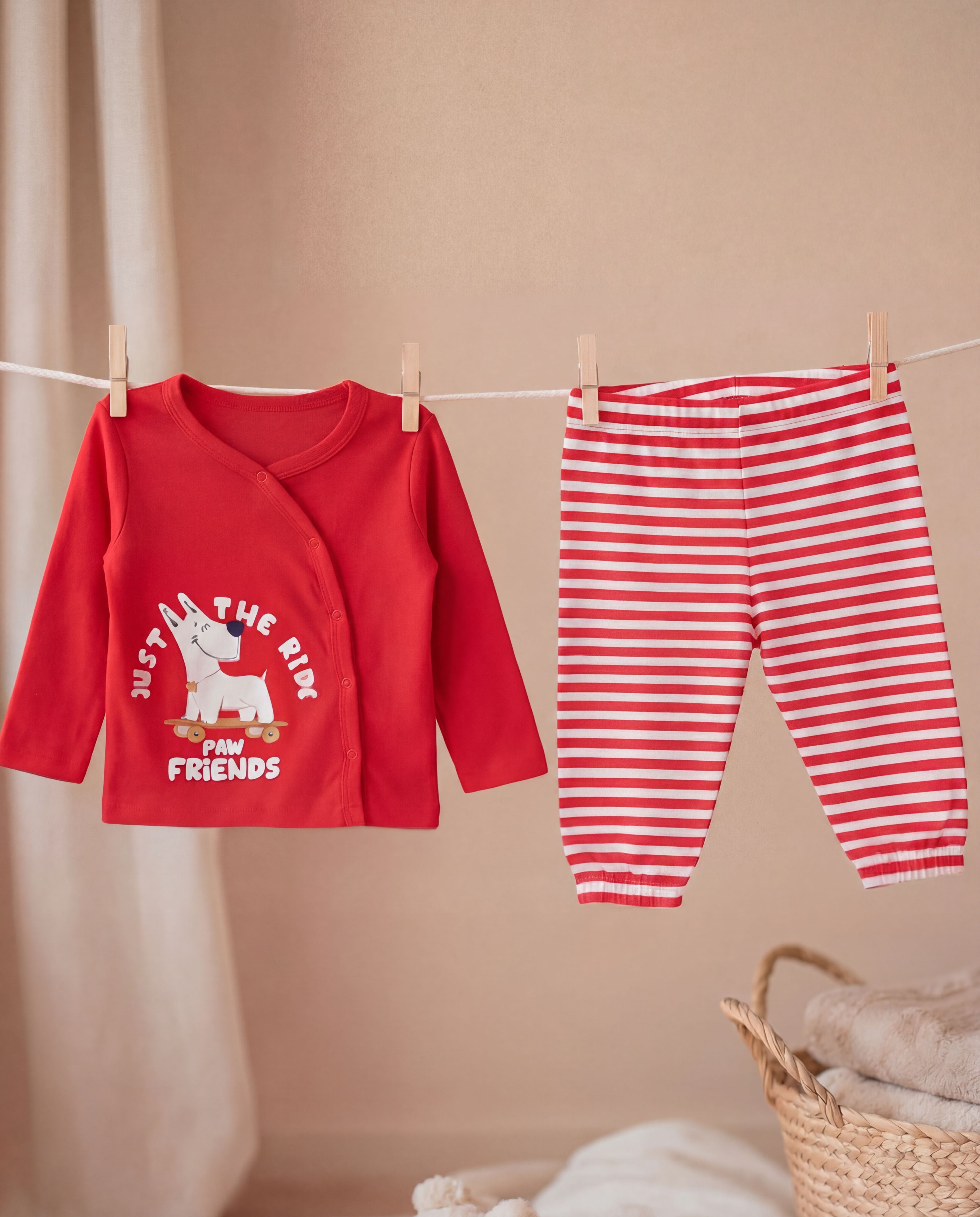 Red Dog Graphic Printed Regular Fit Co-ord Set for Infant Boys - Image 1