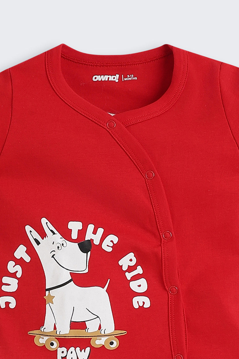 Red Dog Graphic Printed Regular Fit Co-ord Set For Infant Boys - Image 6