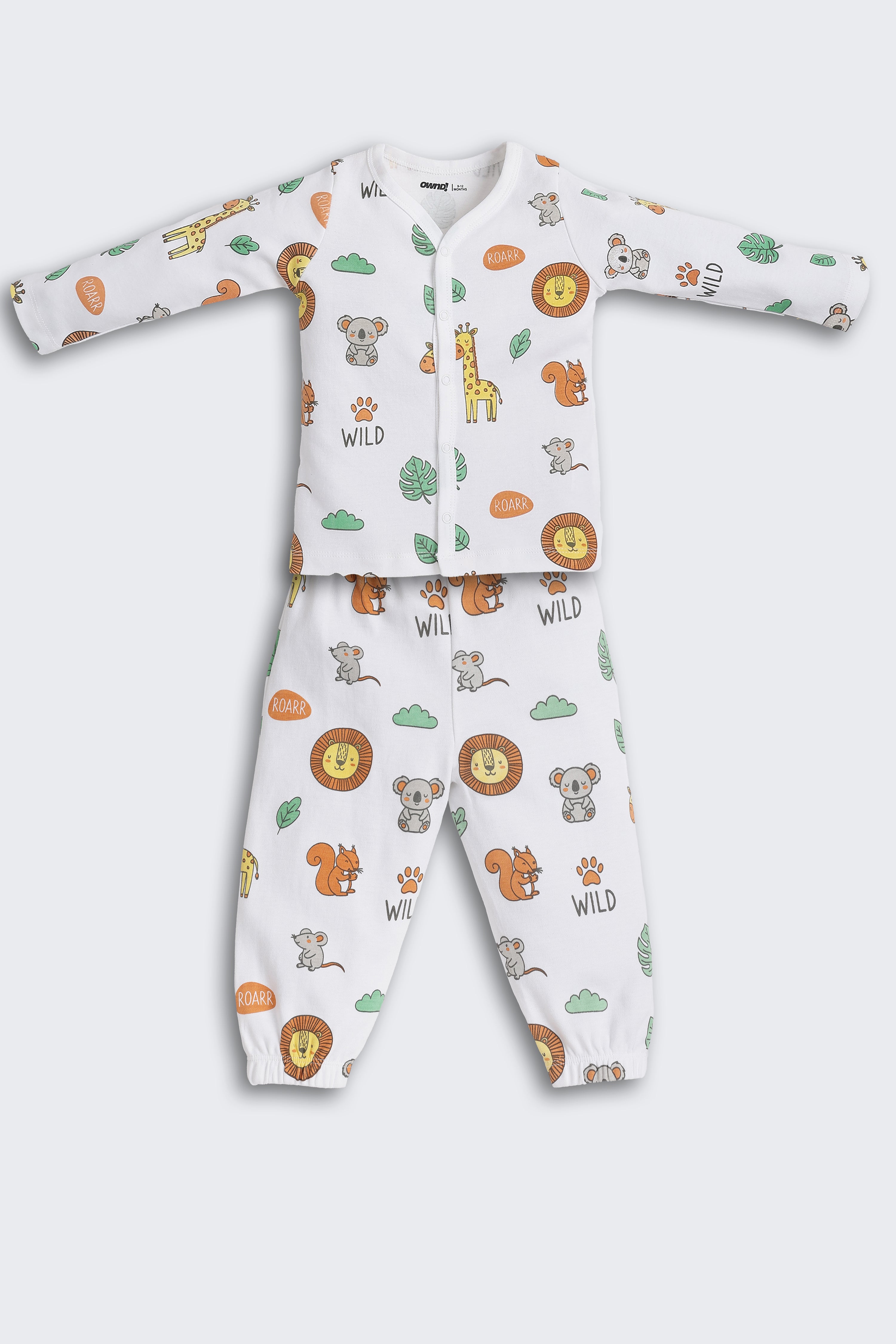 White Animal Printed Regular Fit Co-ord Set for Infant Boys - Image 2