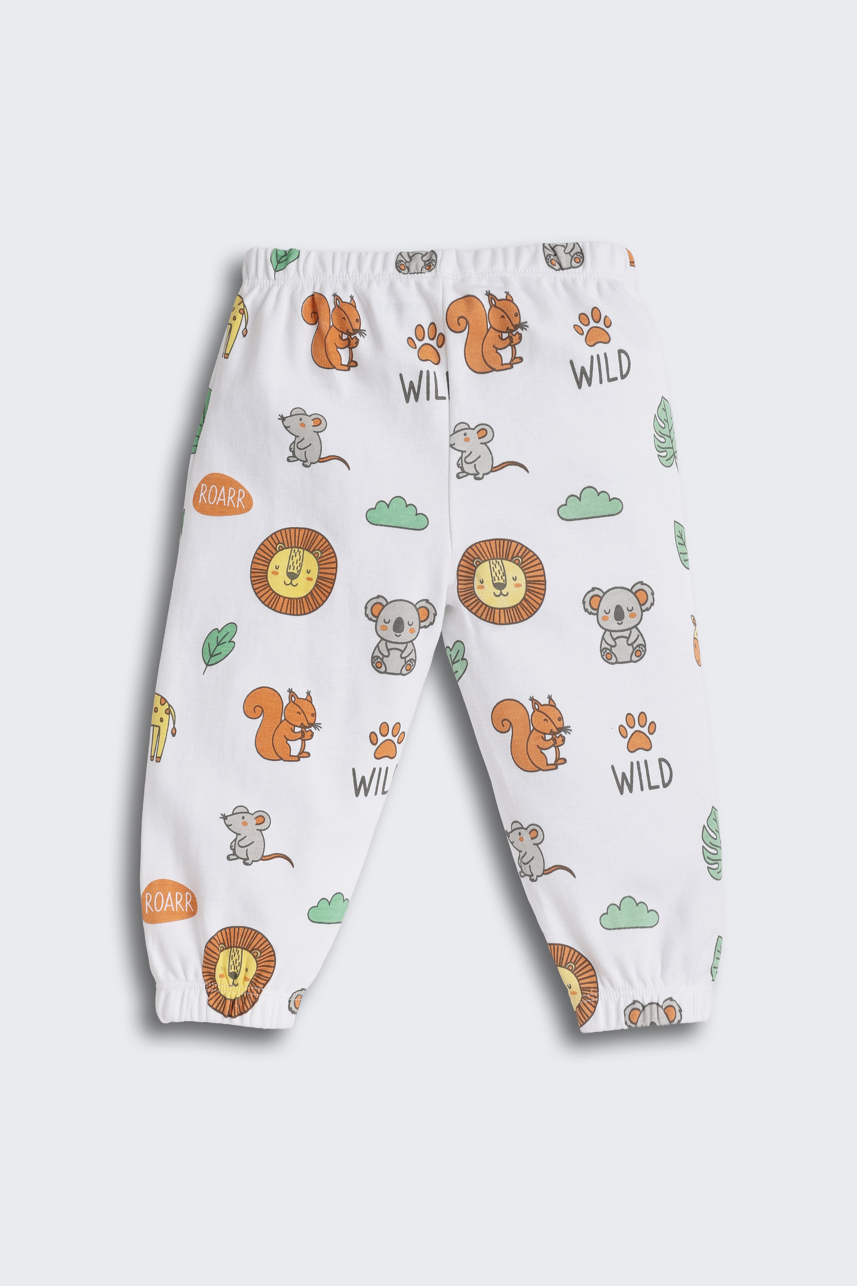 White Animal Printed Regular Fit Co-ord Set for Infant Boys - Image 5