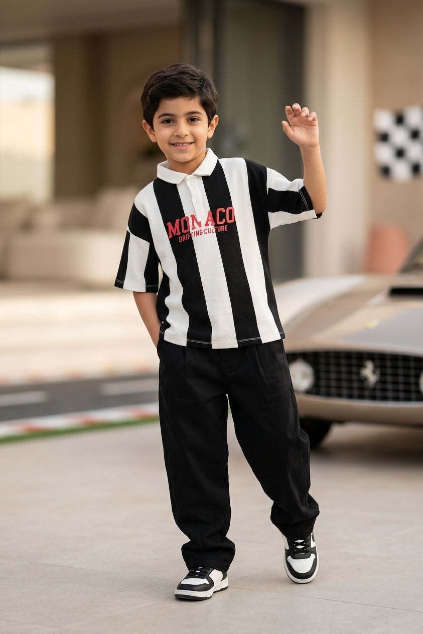Black Stripes Regular Fit Polos for Boys - Image 1