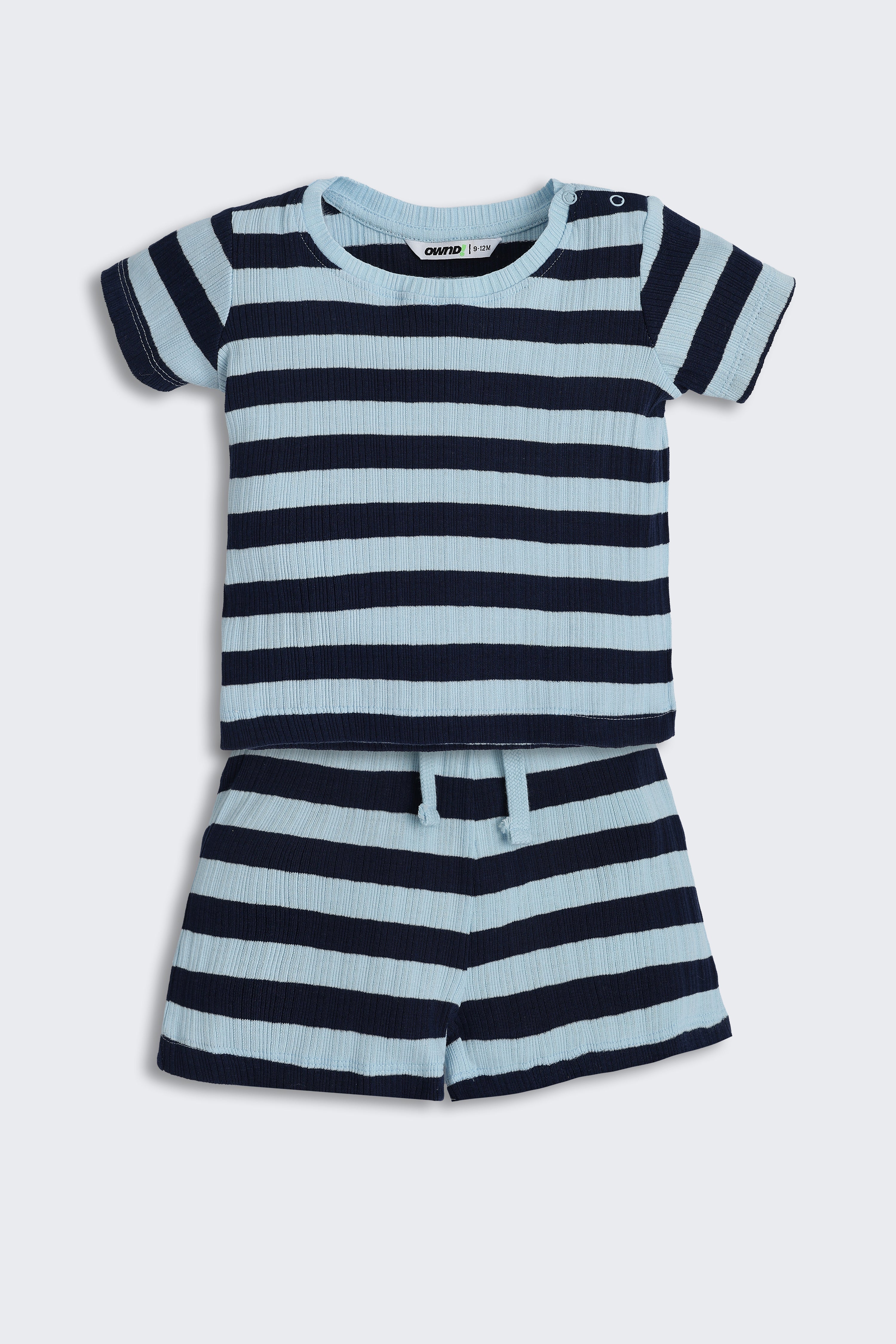 Blue Striped Regular Fit Co-ord Set for Infant Boys - Image 1