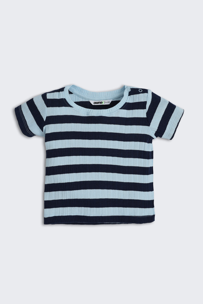 Blue Striped Regular Fit Co-ord Set for Infant Boys - Image 2