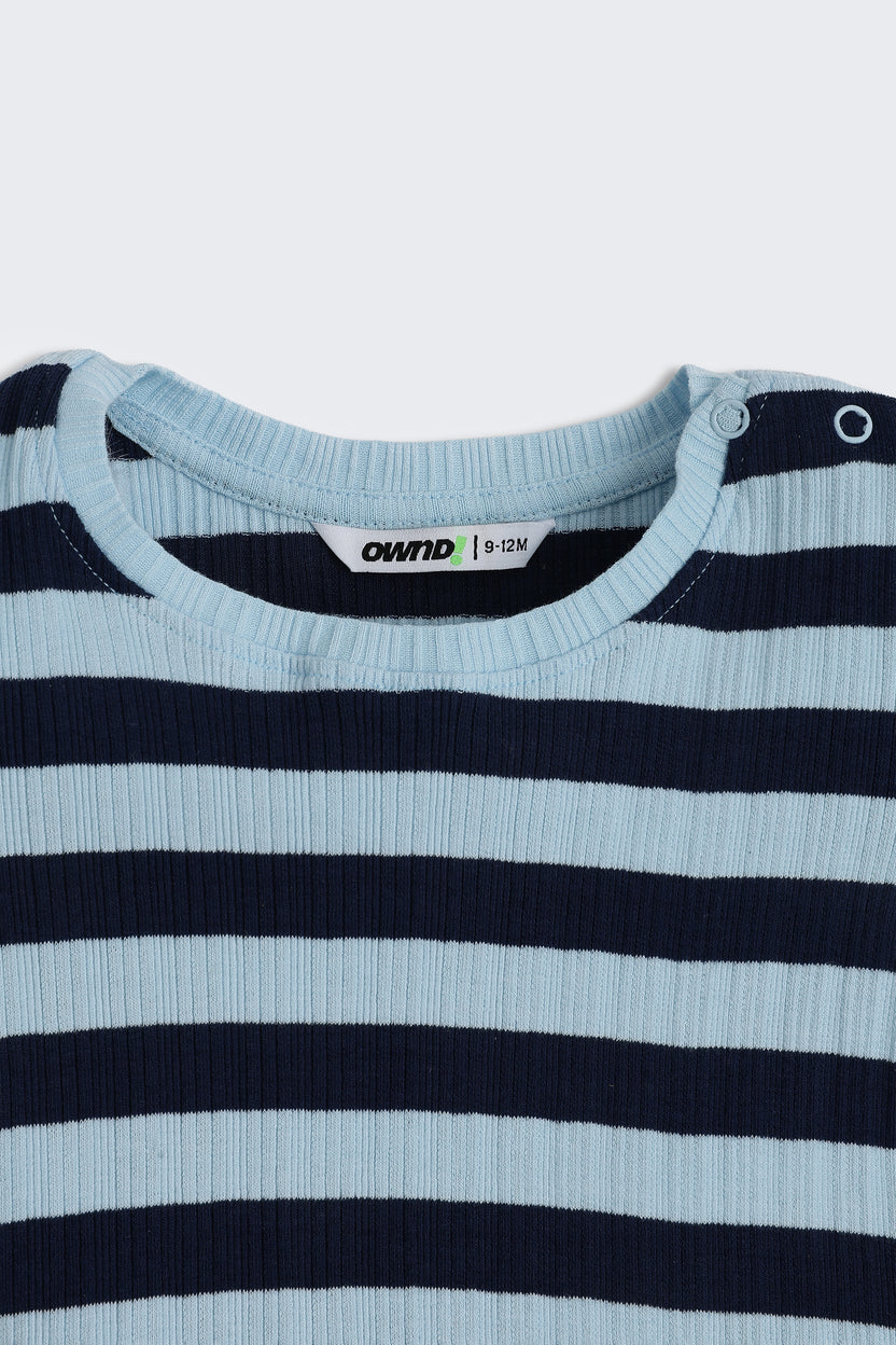 Blue Striped Regular Fit Co-ord Set for Infant Boys - Image 5