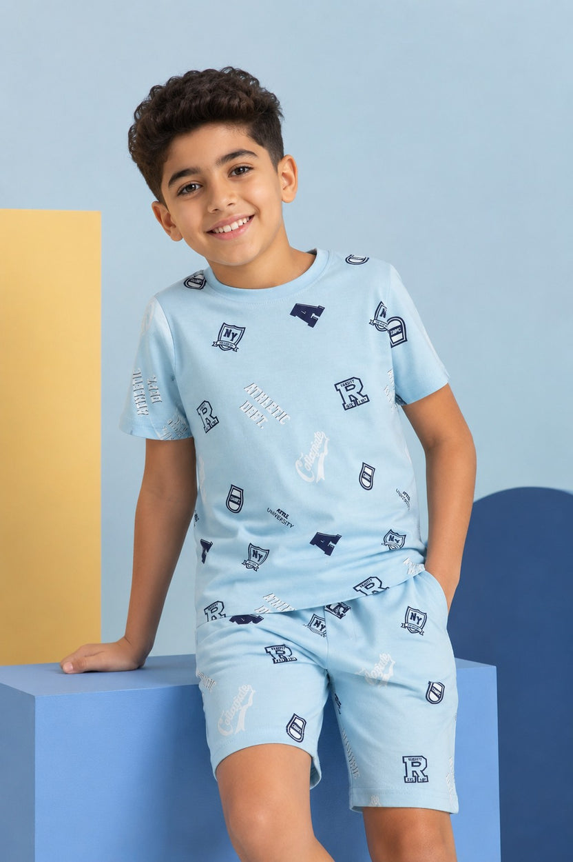 Blue Regular Fit Co-ord Set for Boys - Image 1