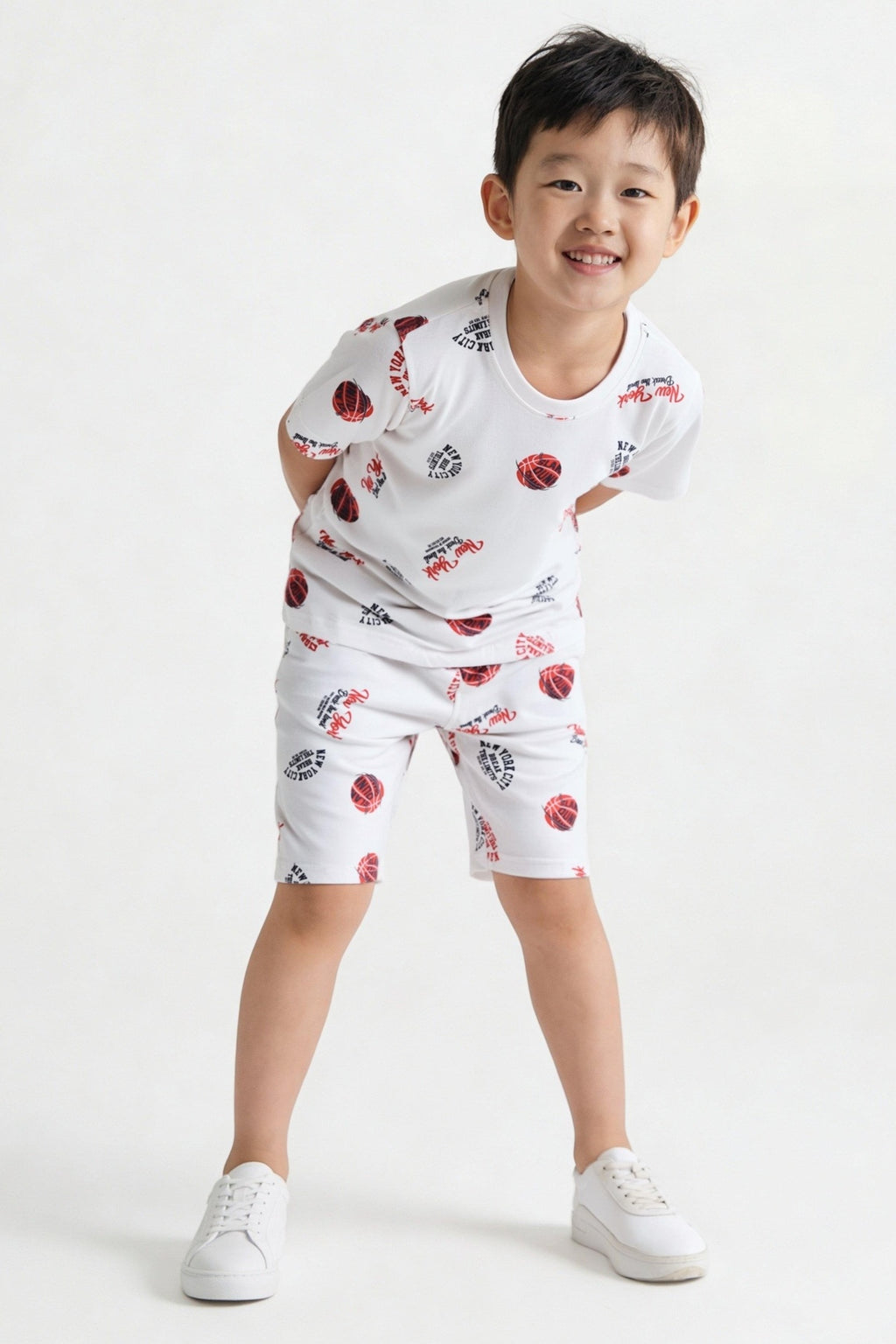 White Basketball Graphic Printed Co-ord Set for Boys - Image 2