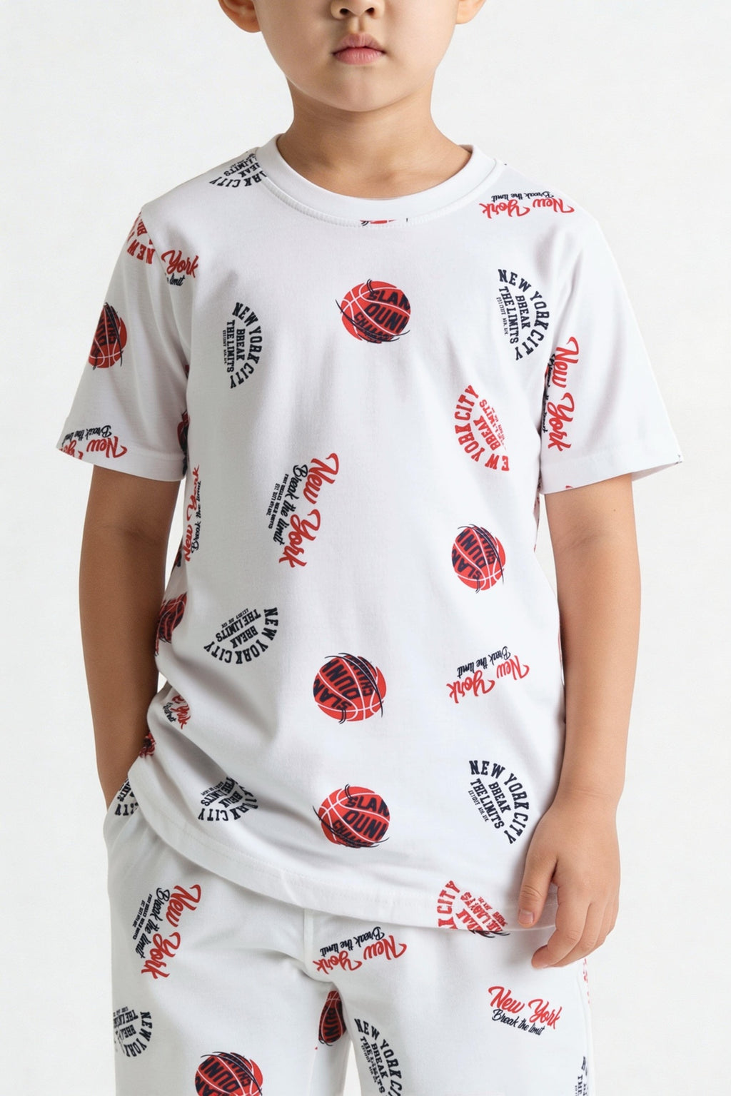 White Basketball Graphic Printed Co-ord Set for Boys - Image 3