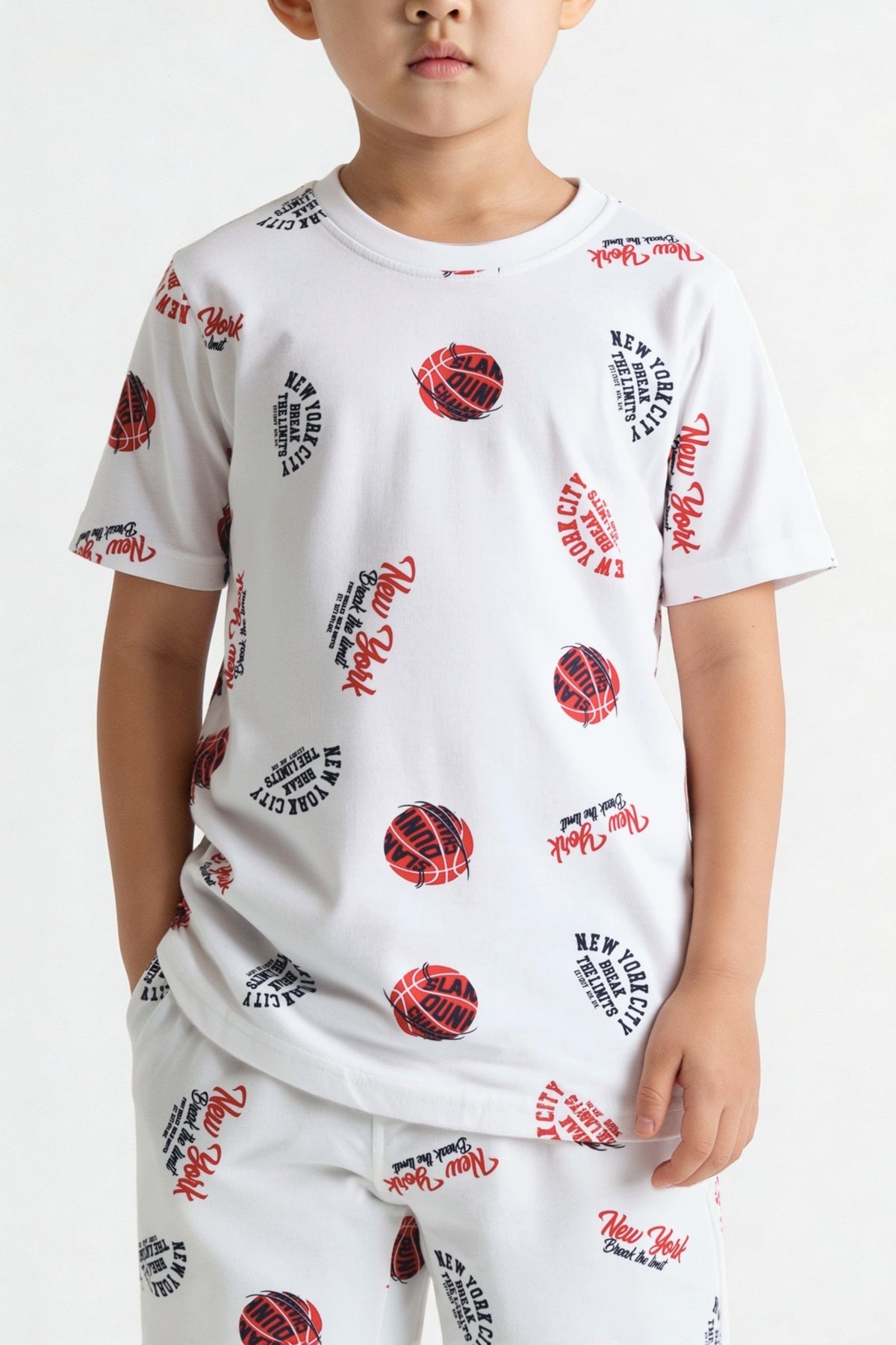 White Basketball Graphic Printed Co-ord Set for Boys - Image 3