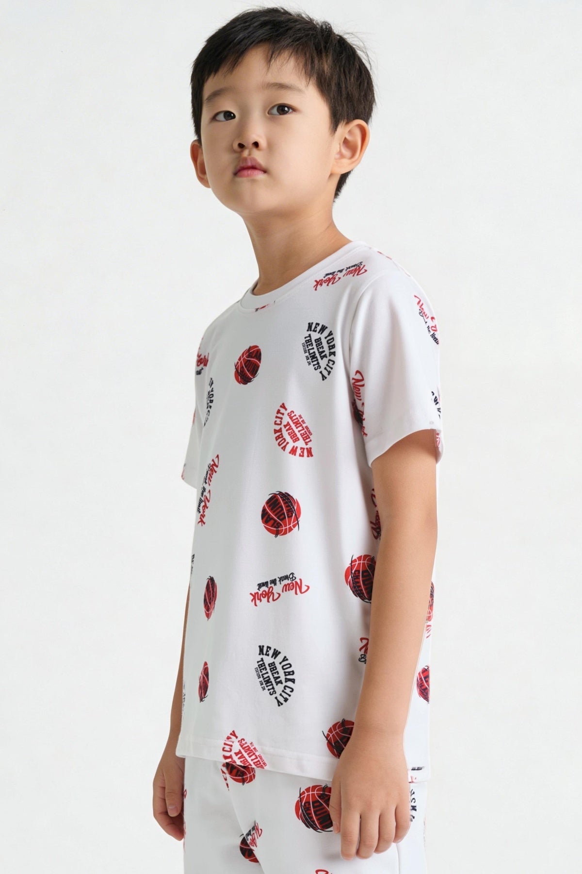 White Basketball Graphic Printed Co-ord Set for Boys - Image 4