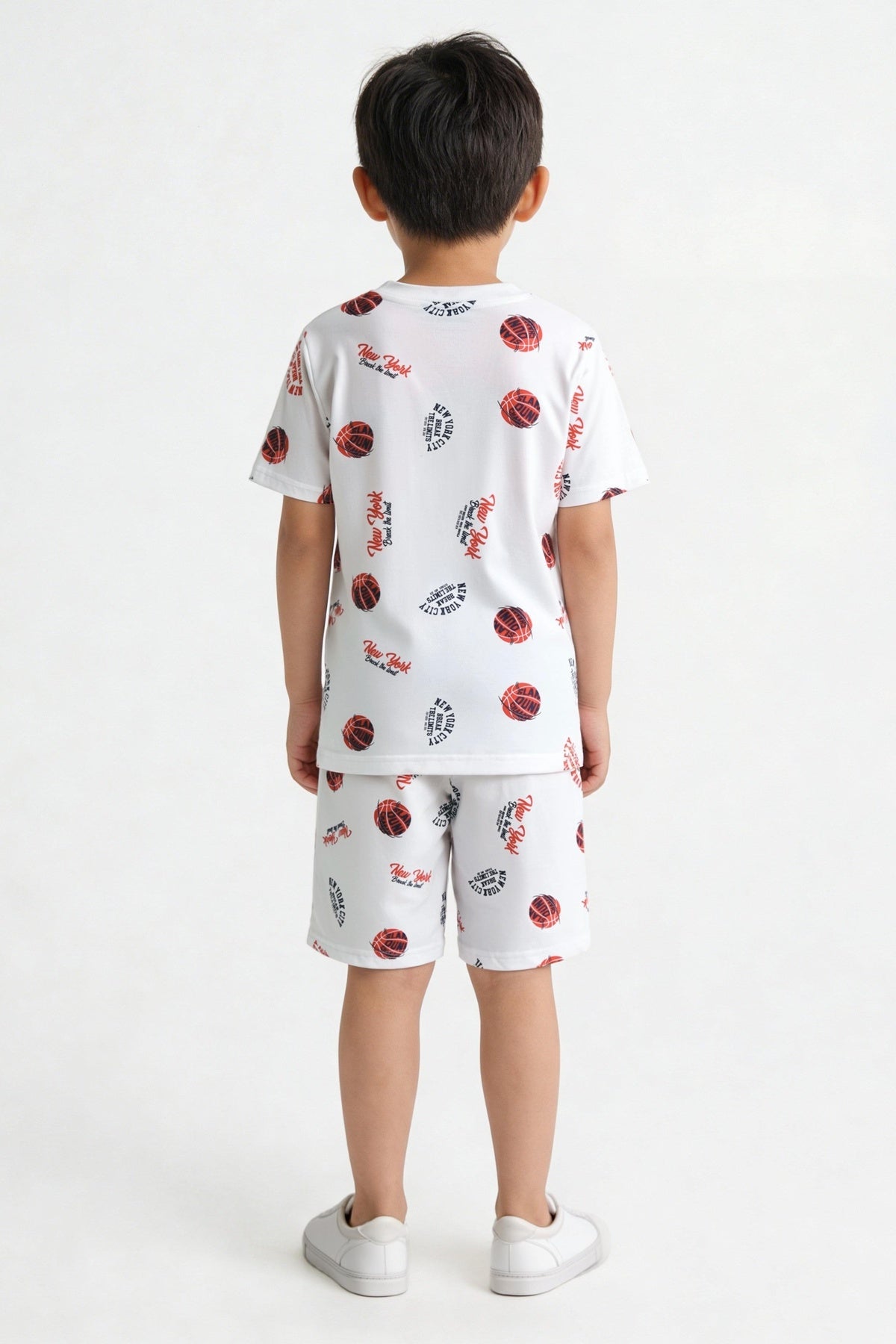 White Basketball Graphic Printed Co-ord Set for Boys - Image 5