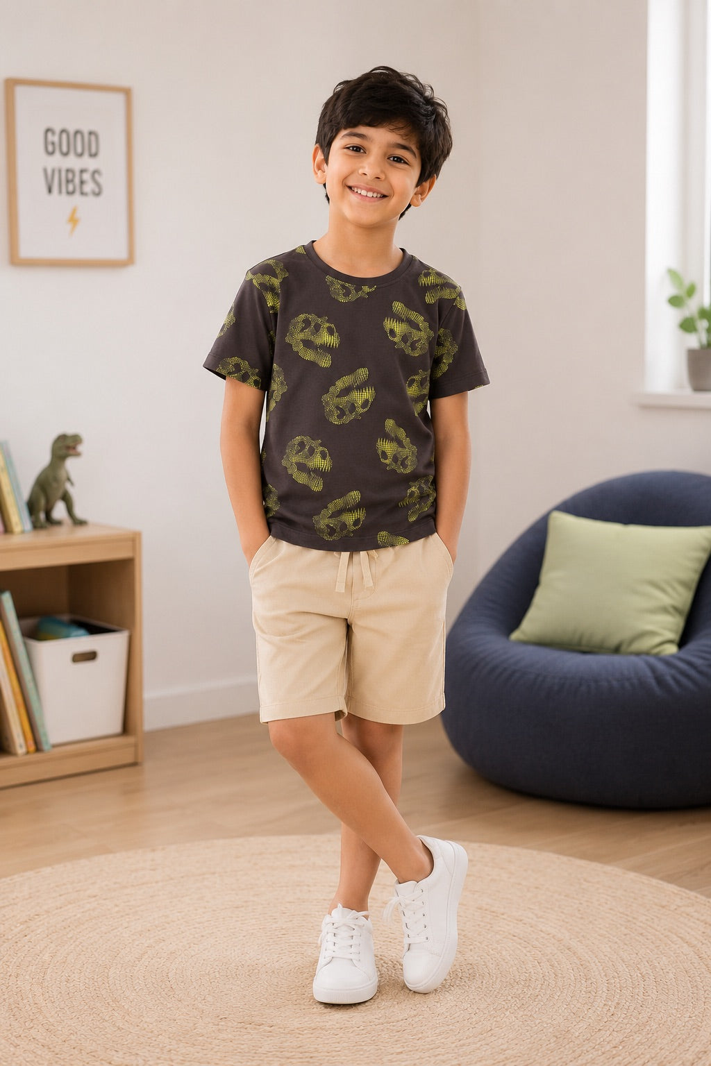 Charcoal Dinosaur Print Regular Fit Co-ord Set for Boys - Image 1