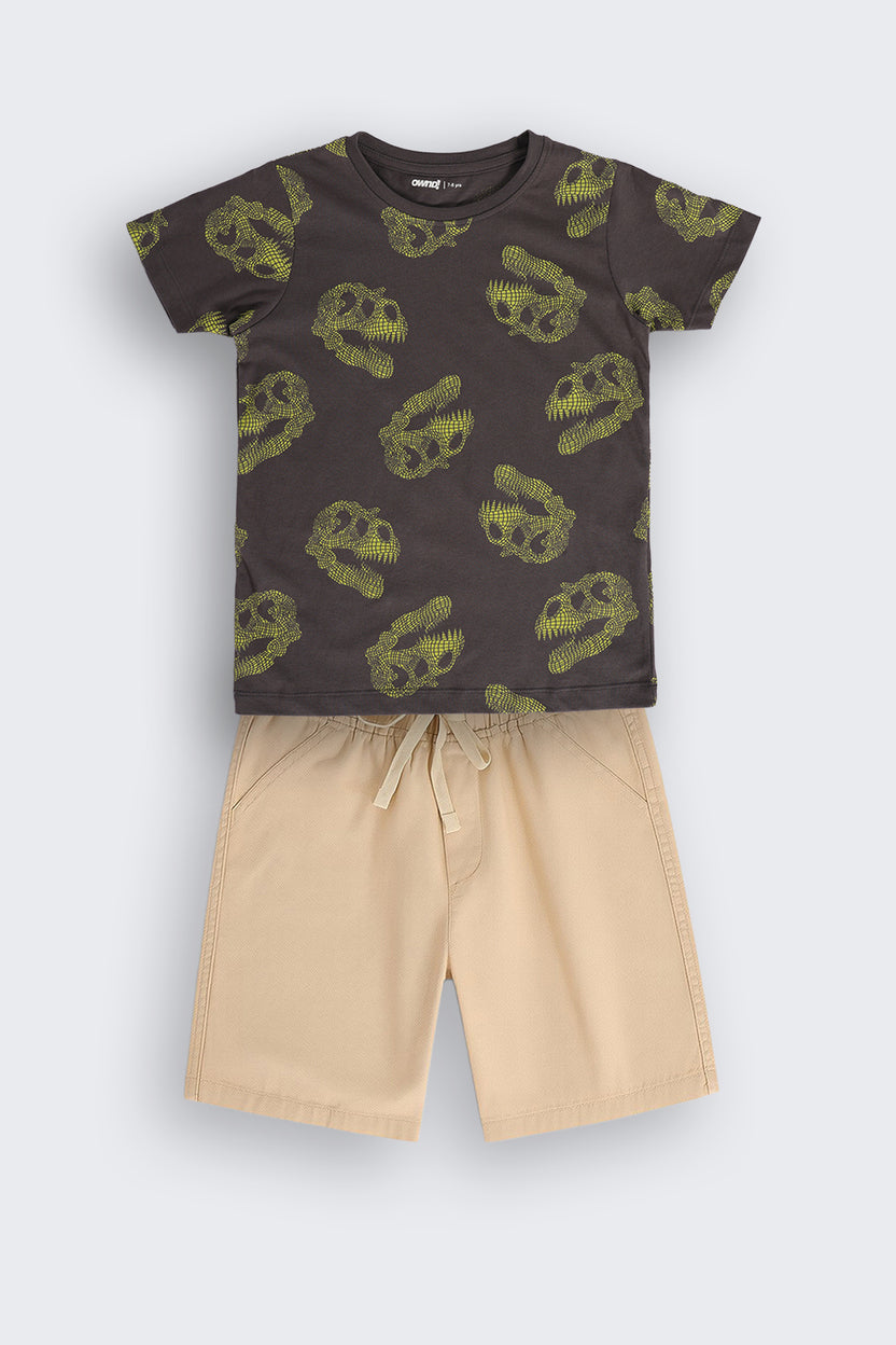 Charcoal Dinosaur Print Regular Fit Co-ord Set for Boys - Image 2