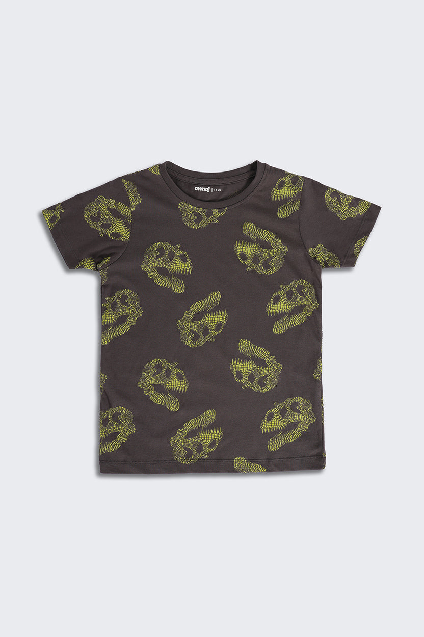 Charcoal Dinosaur Print Regular Fit Co-ord Set for Boys - Image 3