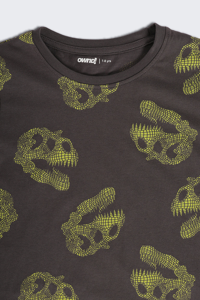 Charcoal Dinosaur Print Regular Fit Co-ord Set for Boys - Image 7