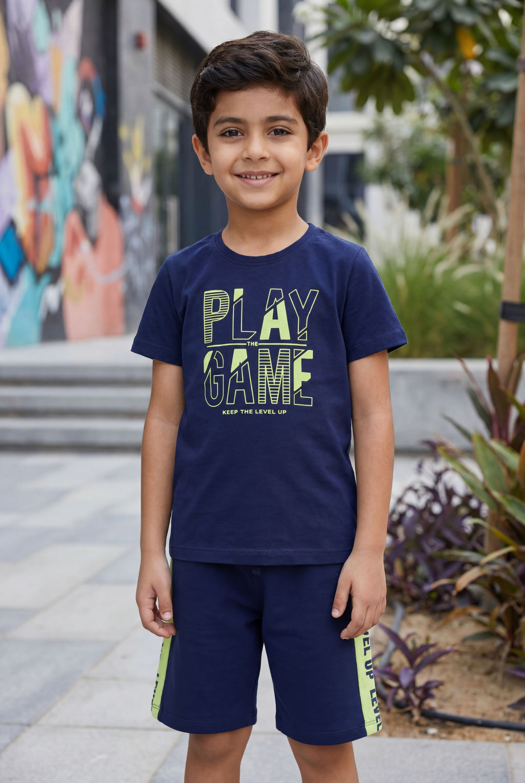 Navy Printed Regular Fit Co-ord Set for Boys - Image 1