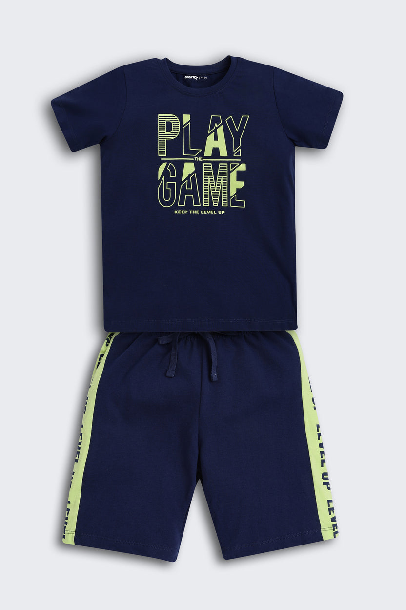 Navy Printed Regular Fit Co-ord Set for Boys - Image 2