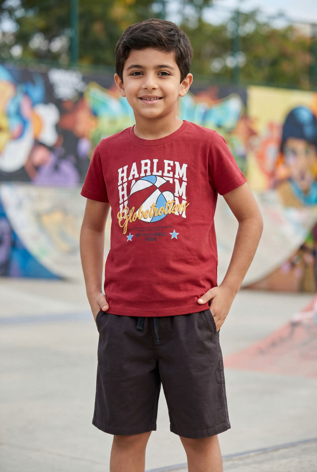 Maroon Graphic Printed Regular Fit Co-ord Set for Boys - Image 1