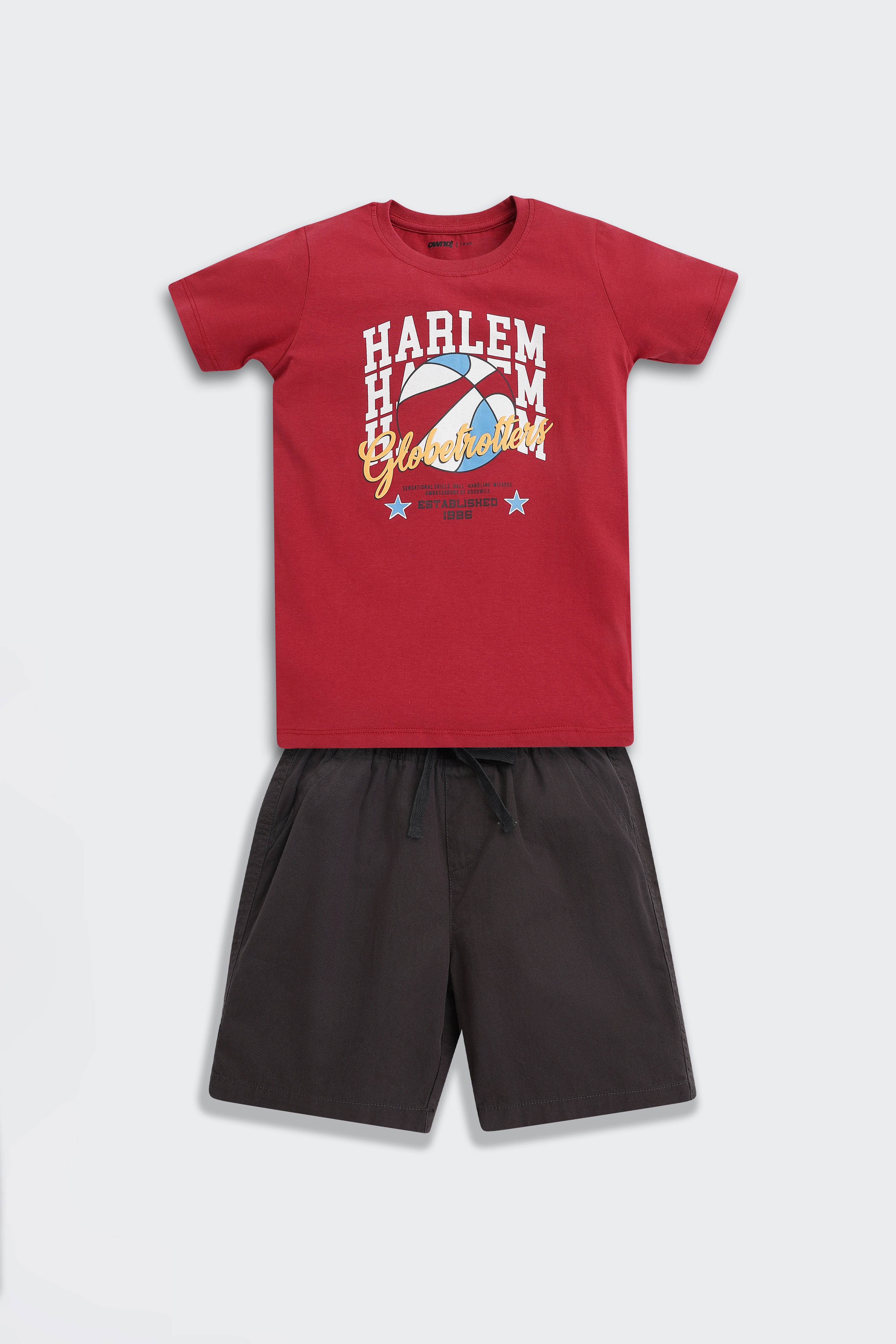 Maroon Graphic Printed Regular Fit Co-ord Set for Boys - Image 2