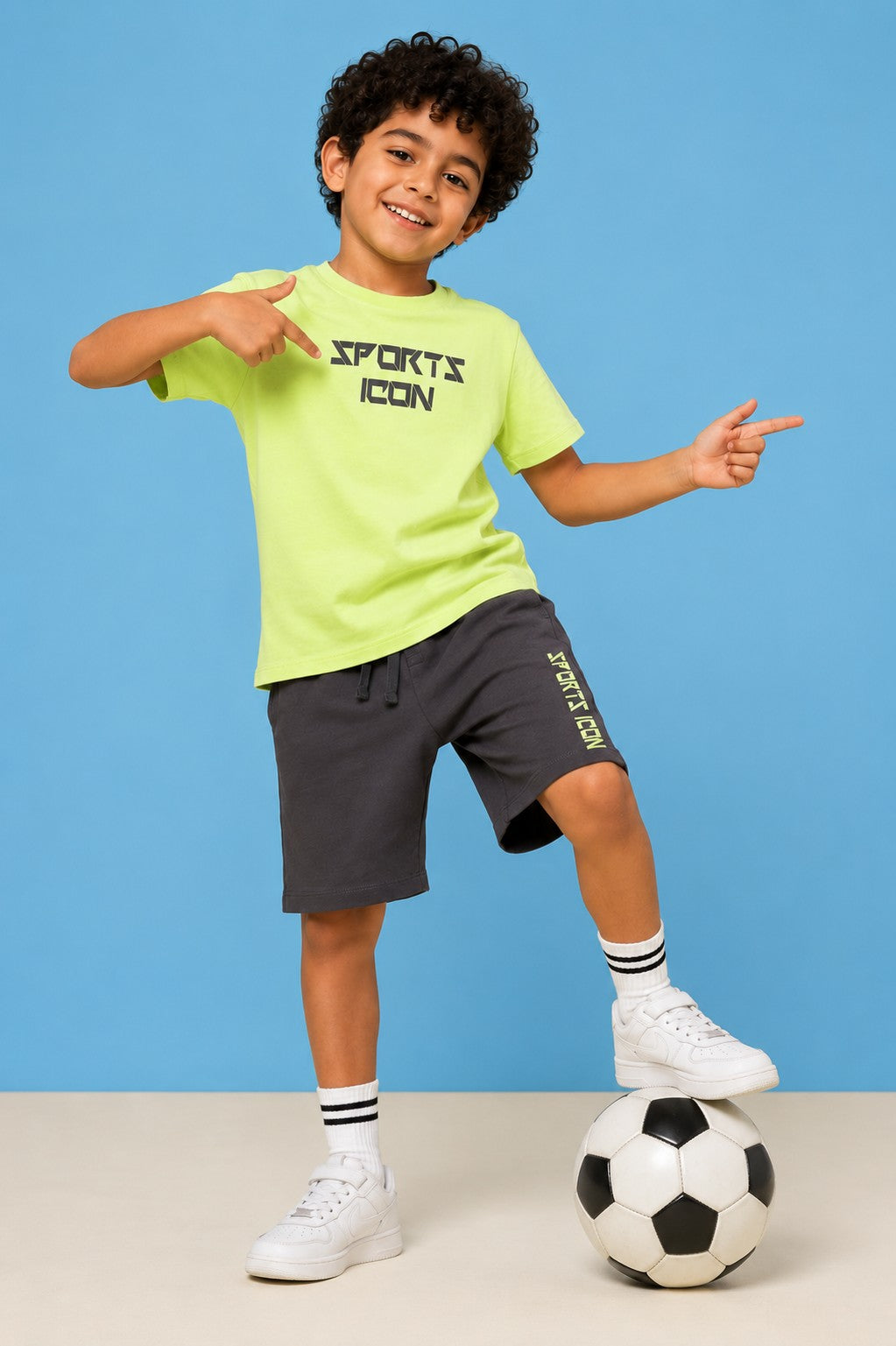 Lime Typographic Regular Fit Co-ord Set for Boys - Image 1