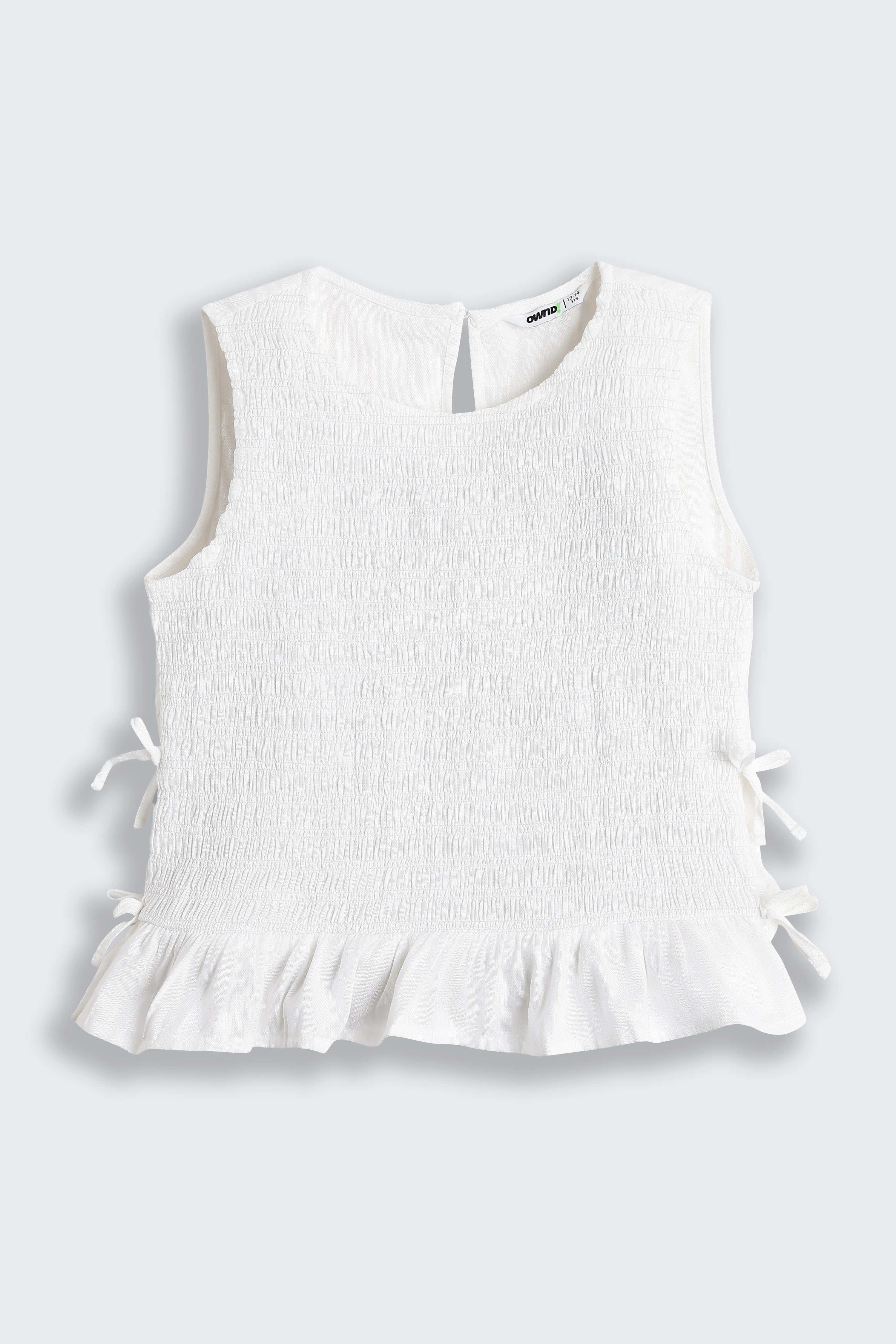 White Textured Regular Fit Top for Tweens Girls - Image 2