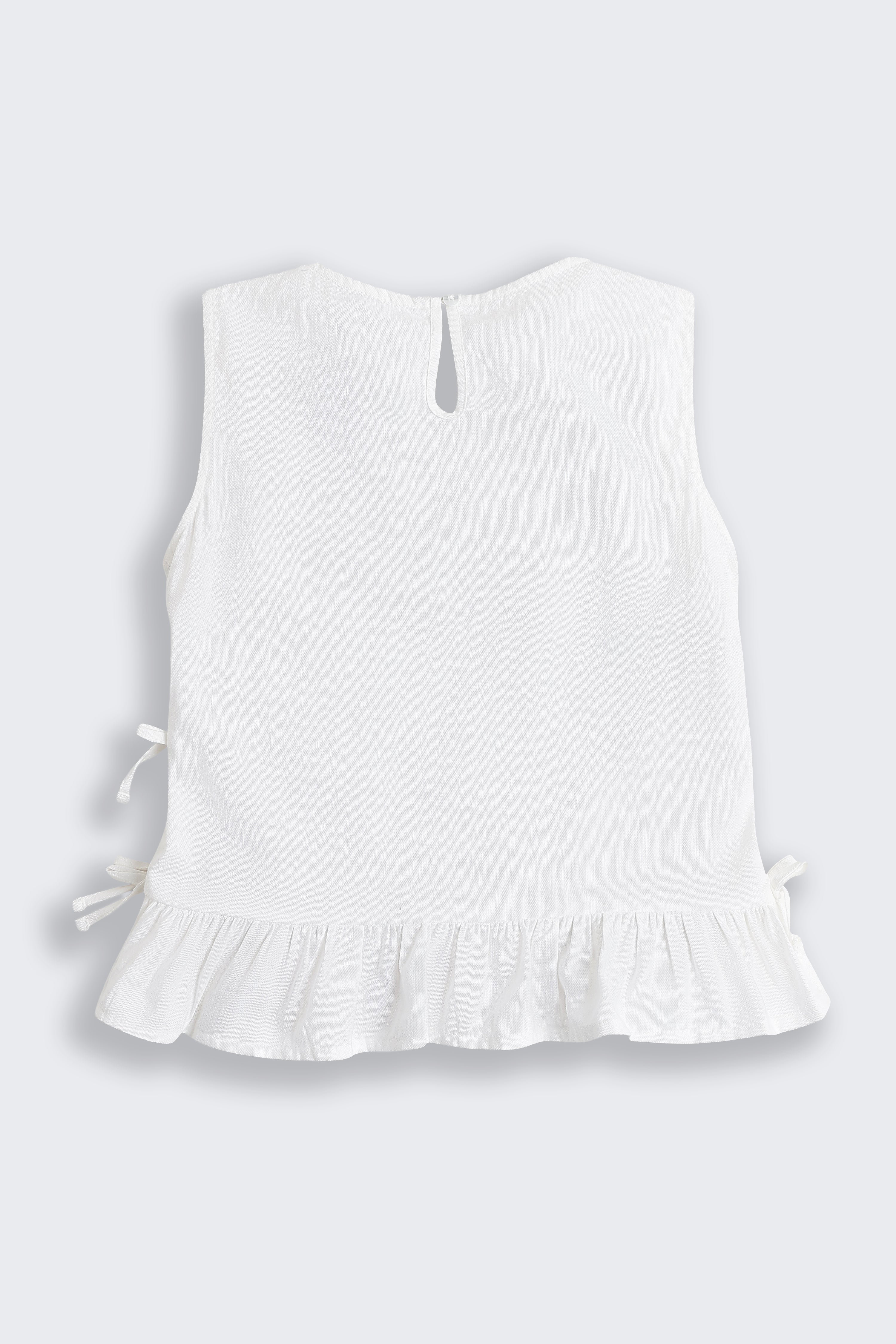 White Textured Regular Fit Top for Tweens Girls - Image 3