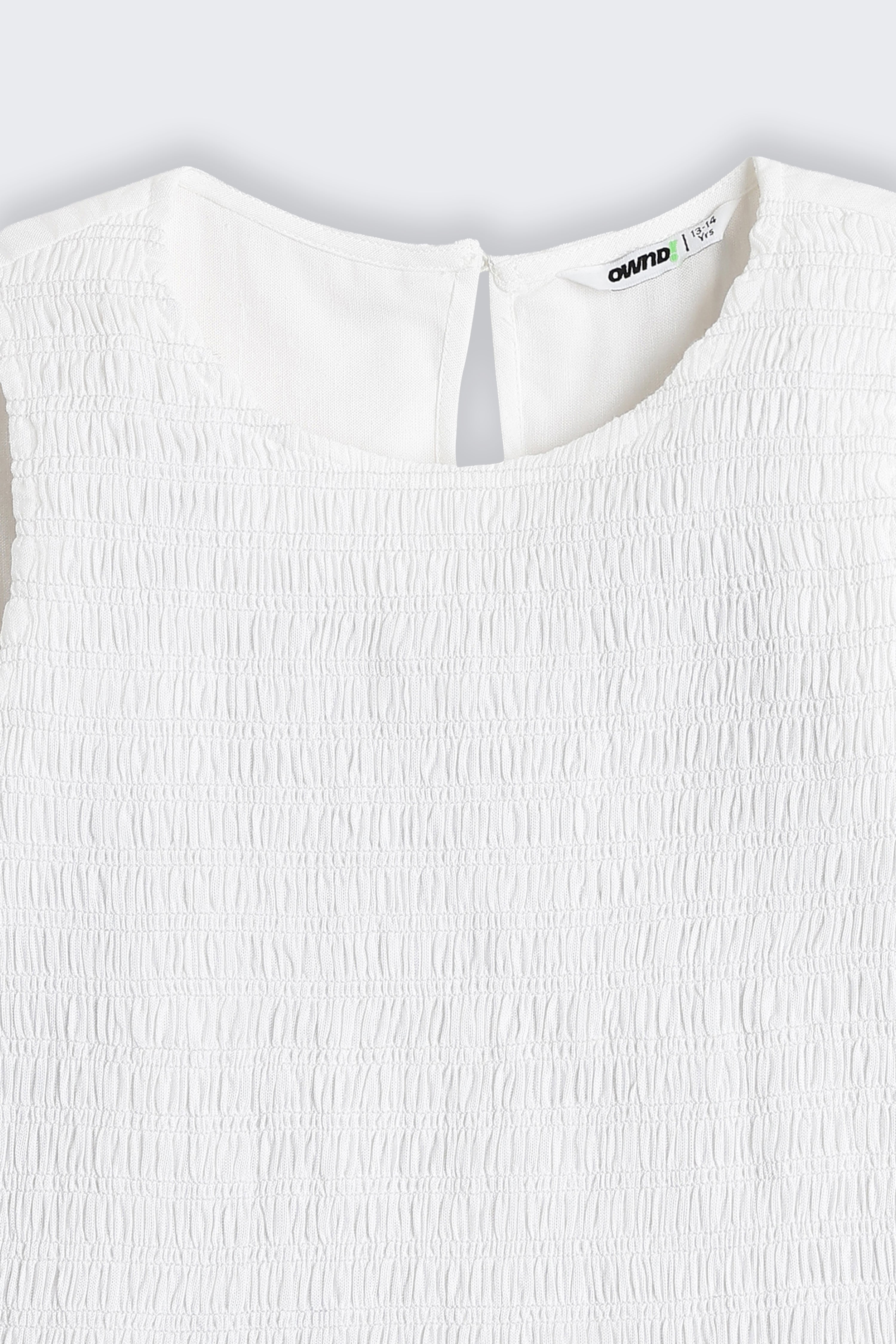 White Textured Regular Fit Top for Tweens Girls - Image 4