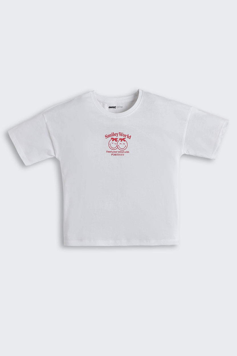 White Graphic Regular Fit T-Shirt for Tweens Girls - Image 2