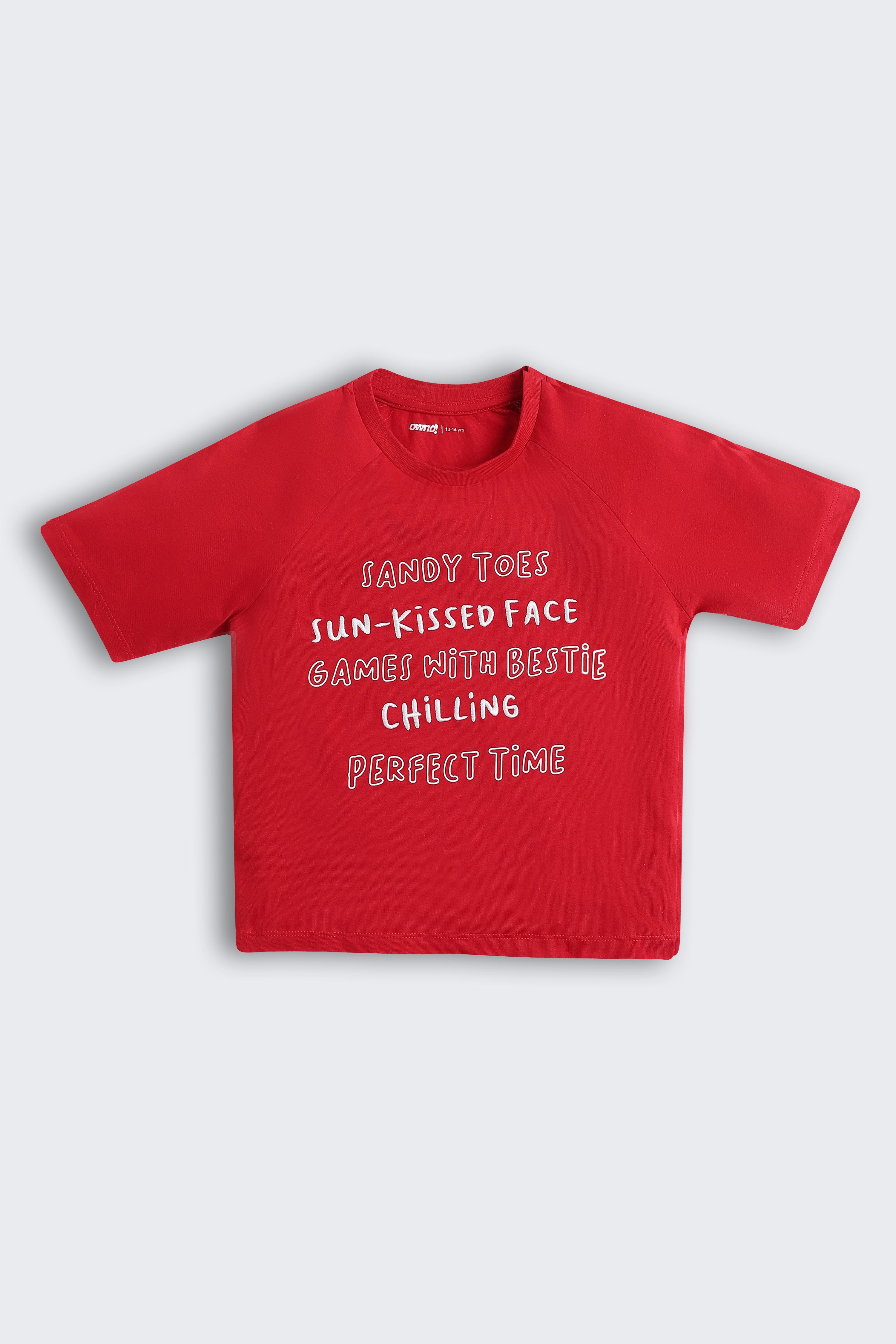 Red Typographic Printed Regular Fit T-Shirt for Tweens Girls - Image 2