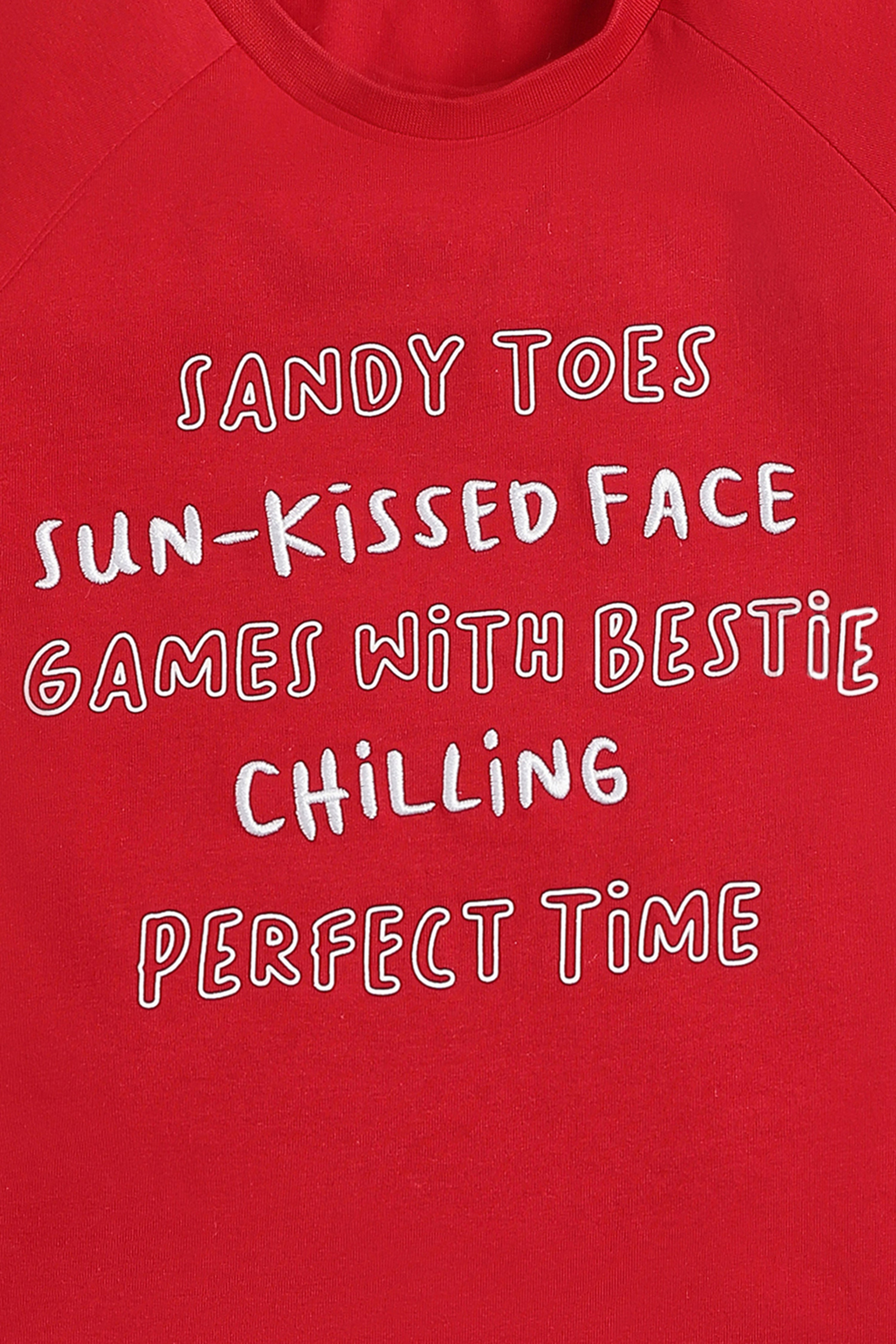 Red Typographic Printed Regular Fit T-Shirt for Tweens Girls - Image 6