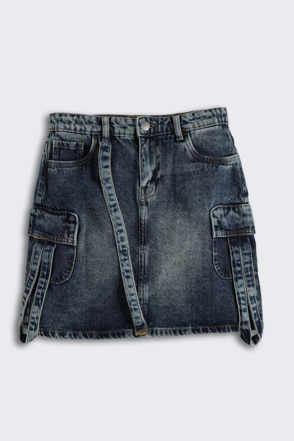 Navy 7 Pocketed Regular Fit Denim Skirt for Tweens Girls - Image 2
