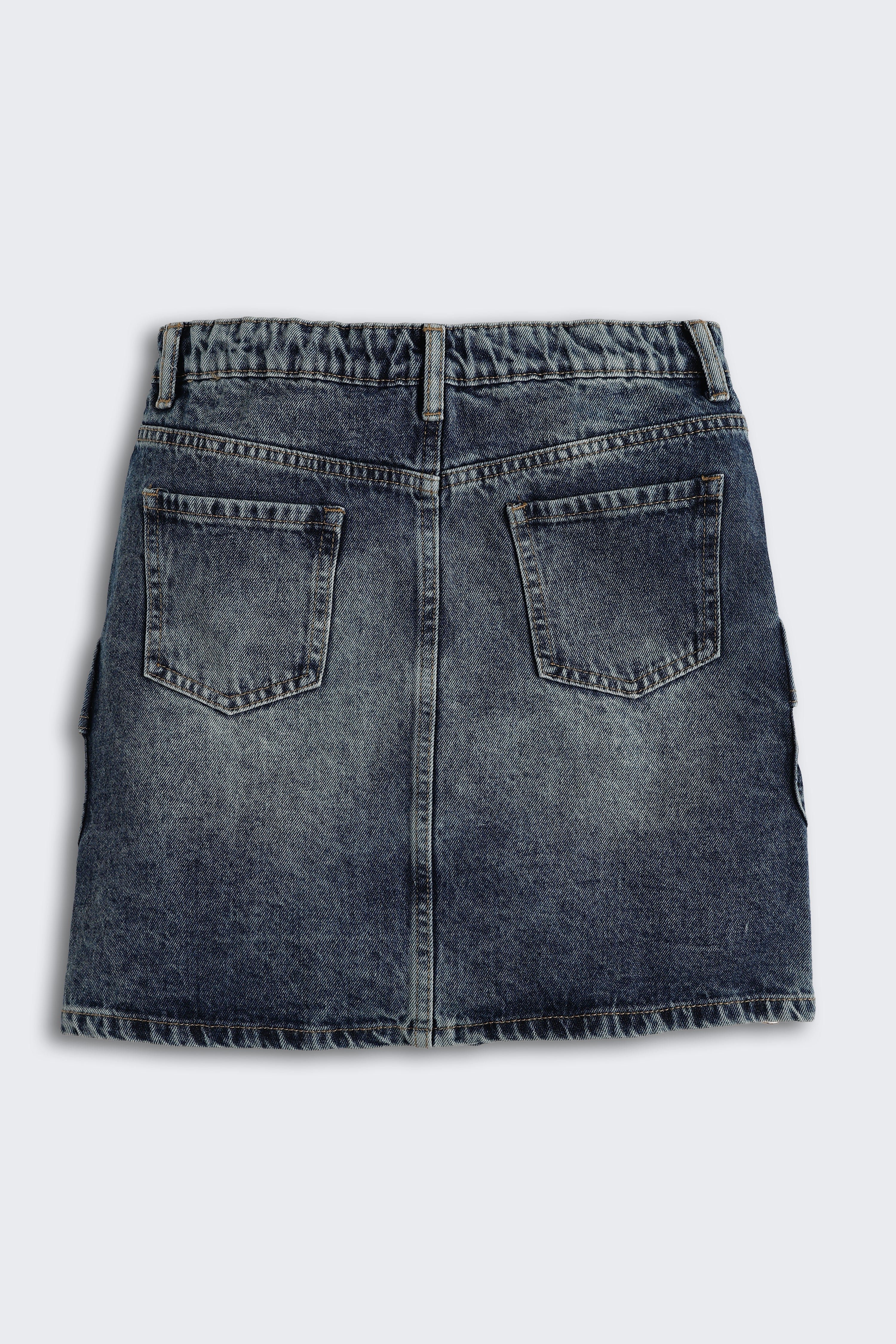 Navy 7 Pocketed Regular Fit Denim Skirt for Tweens Girls - Image 3