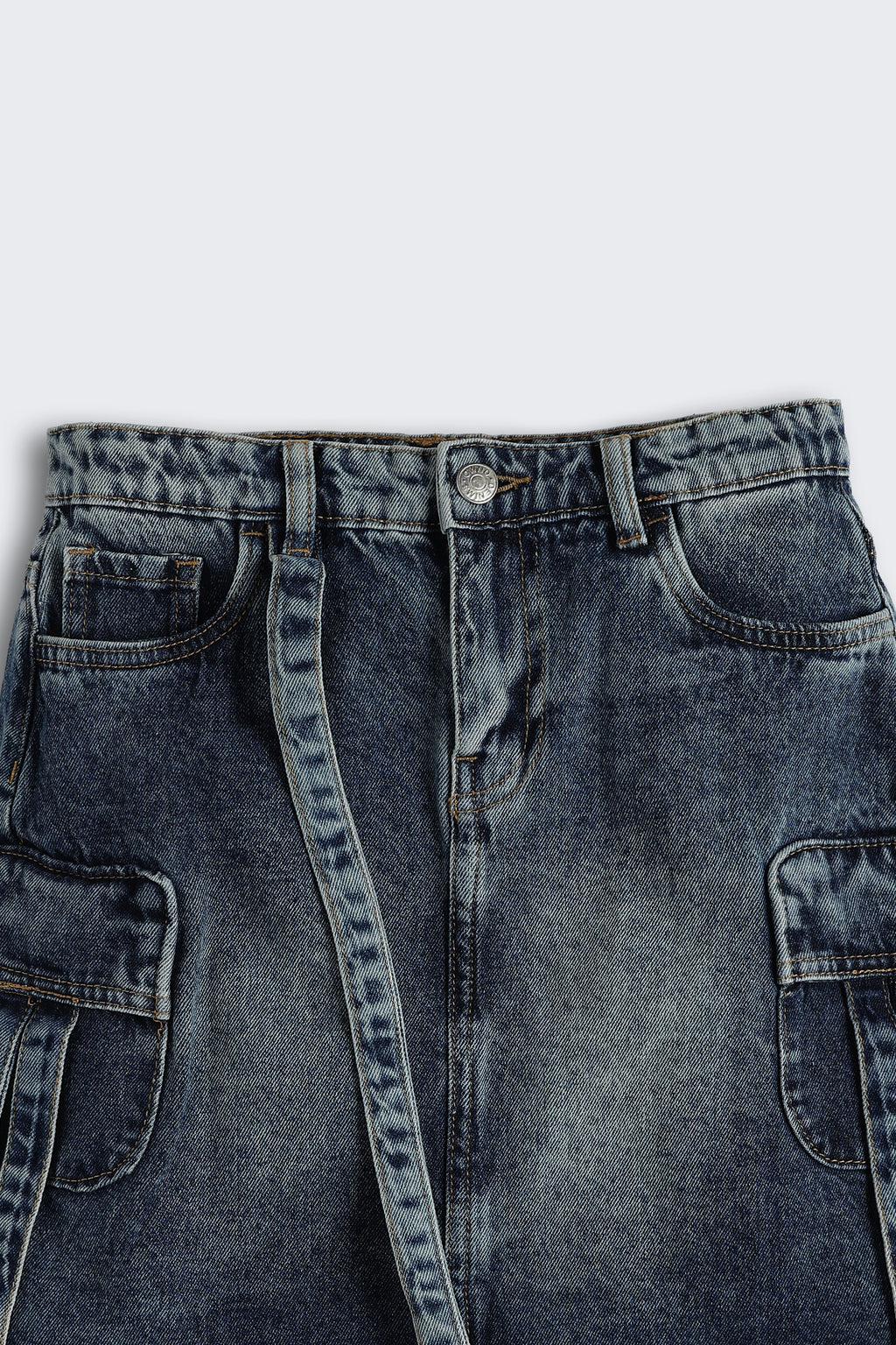 Navy 7 Pocketed Regular Fit Denim Skirt for Tweens Girls - Image 4