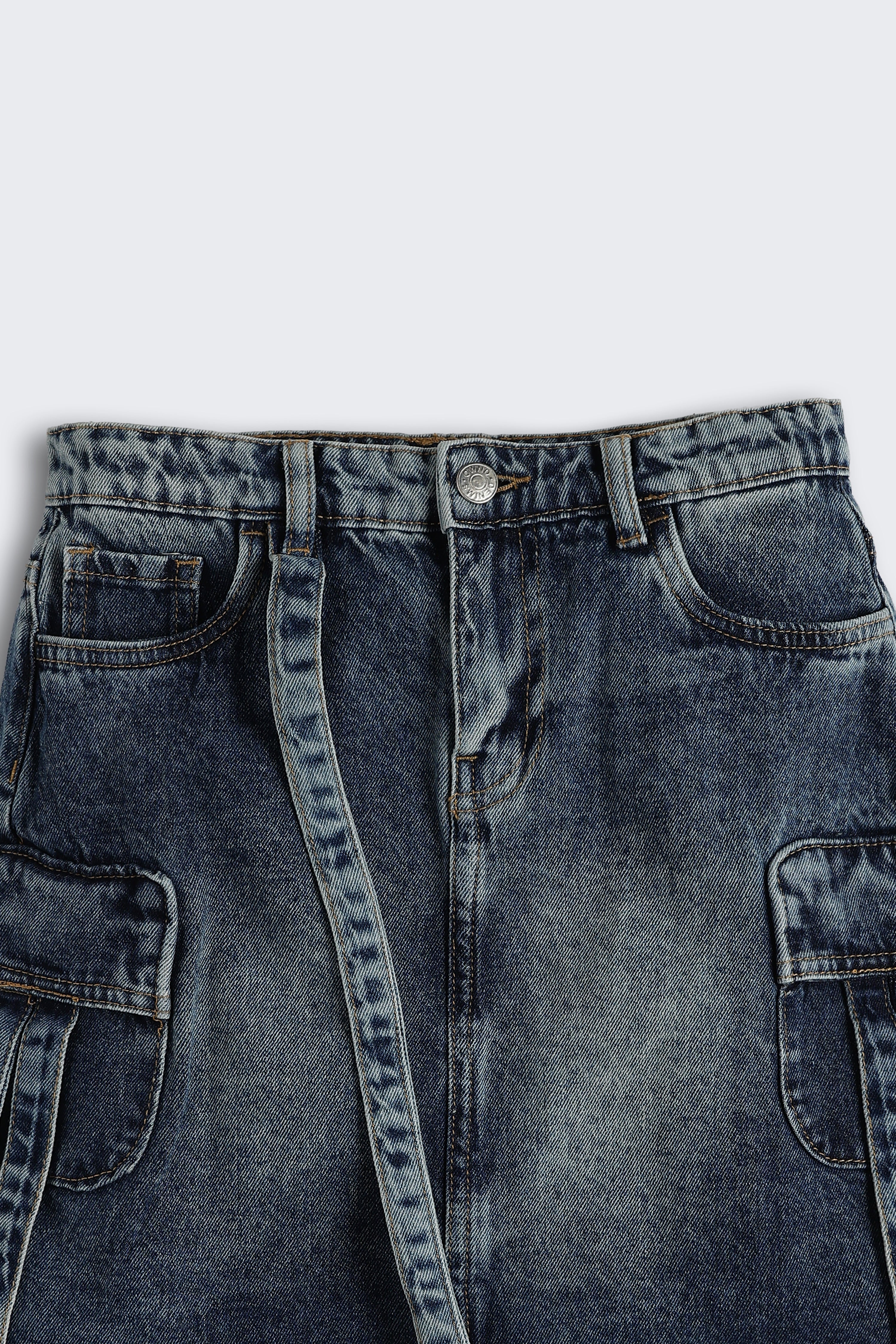 Navy 7 Pocketed Regular Fit Denim Skirt for Tweens Girls - Image 4