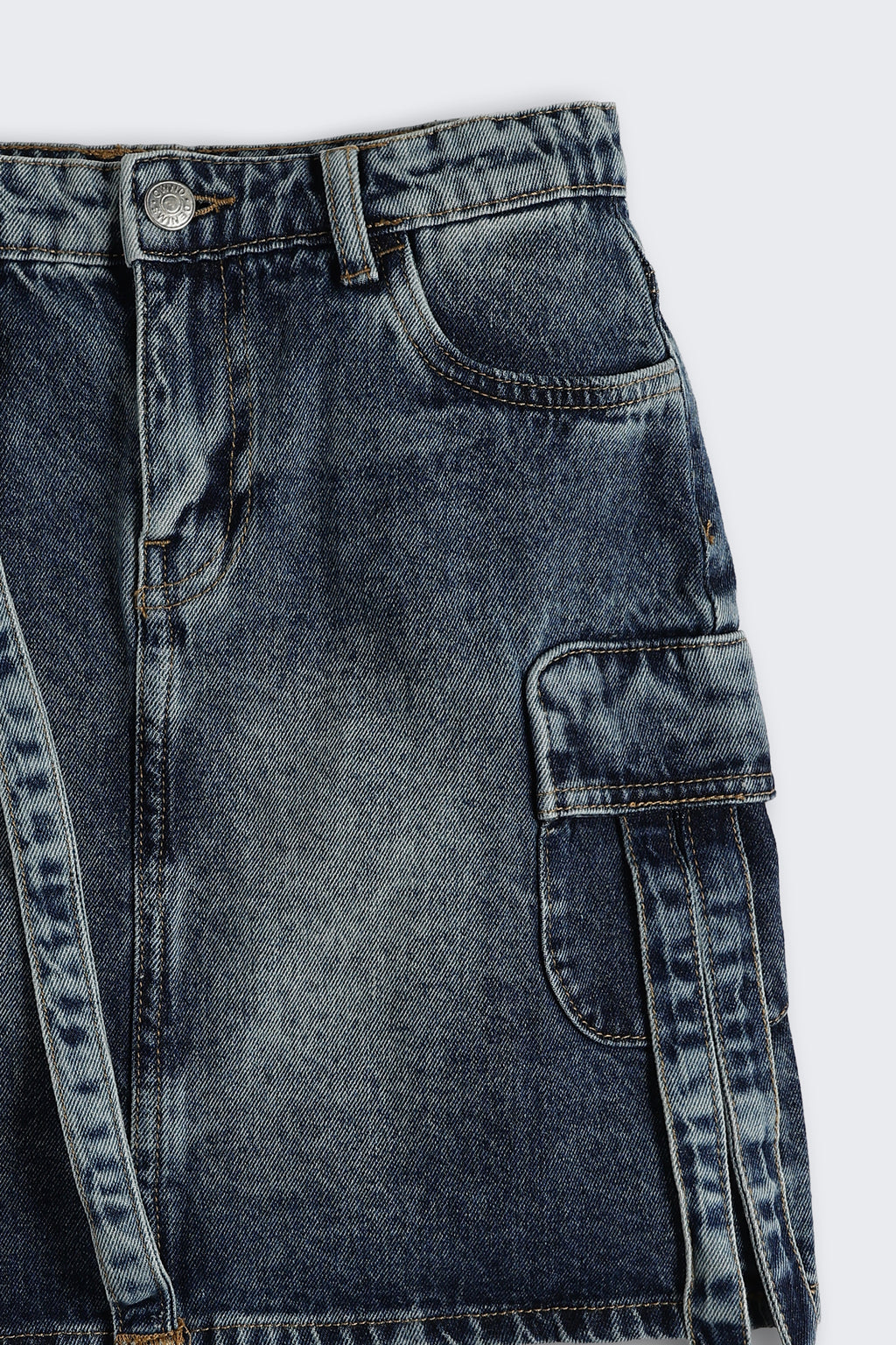 Navy 7 Pocketed Regular Fit Denim Skirt for Tweens Girls - Image 5