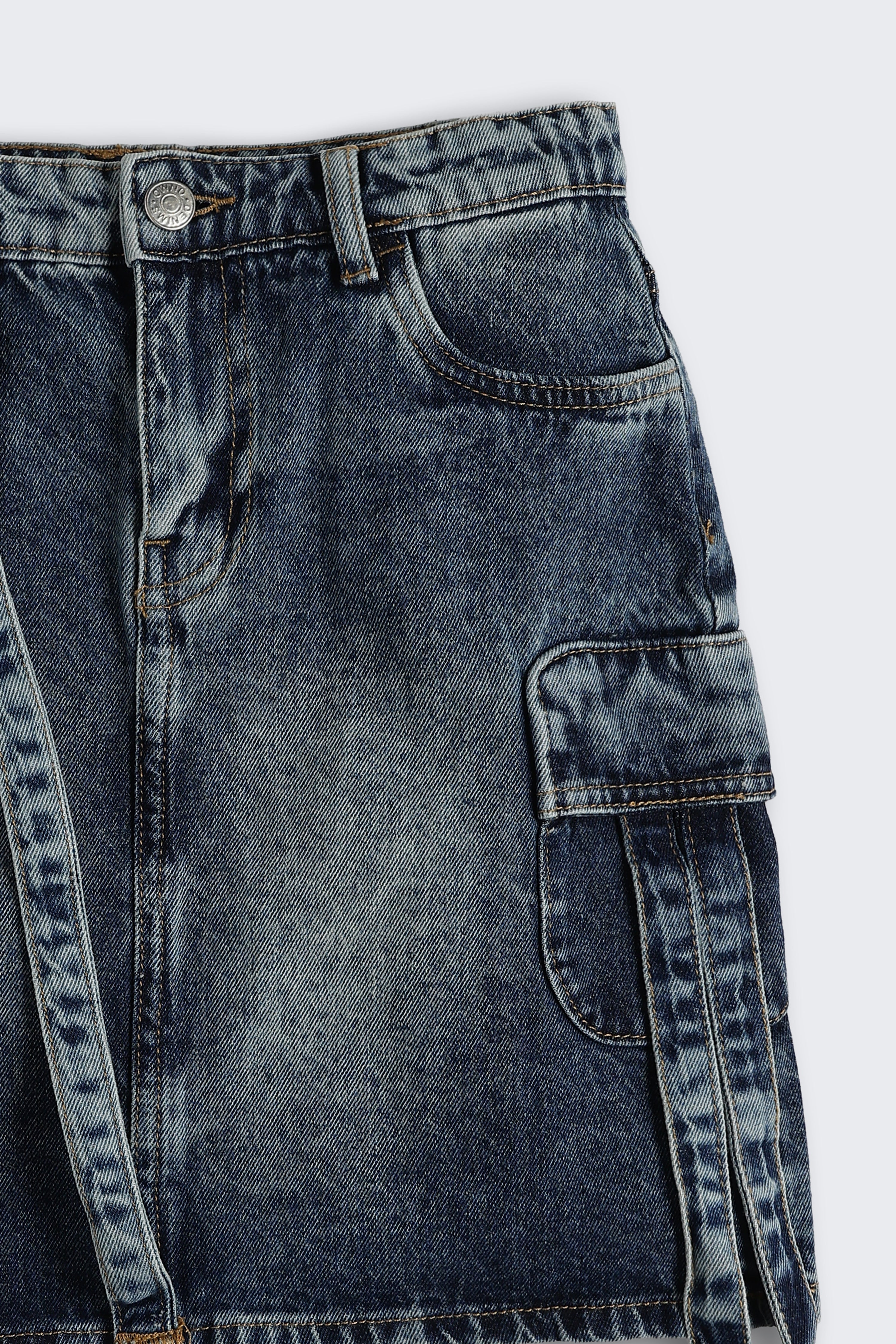 Navy 7 Pocketed Regular Fit Denim Skirt for Tweens Girls - Image 5