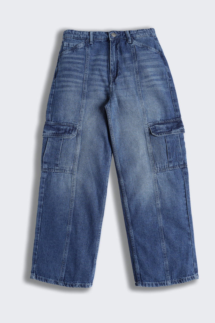 Navy 7 Pocketed Regular Fit Jeans for Tweens Girls - Image 2