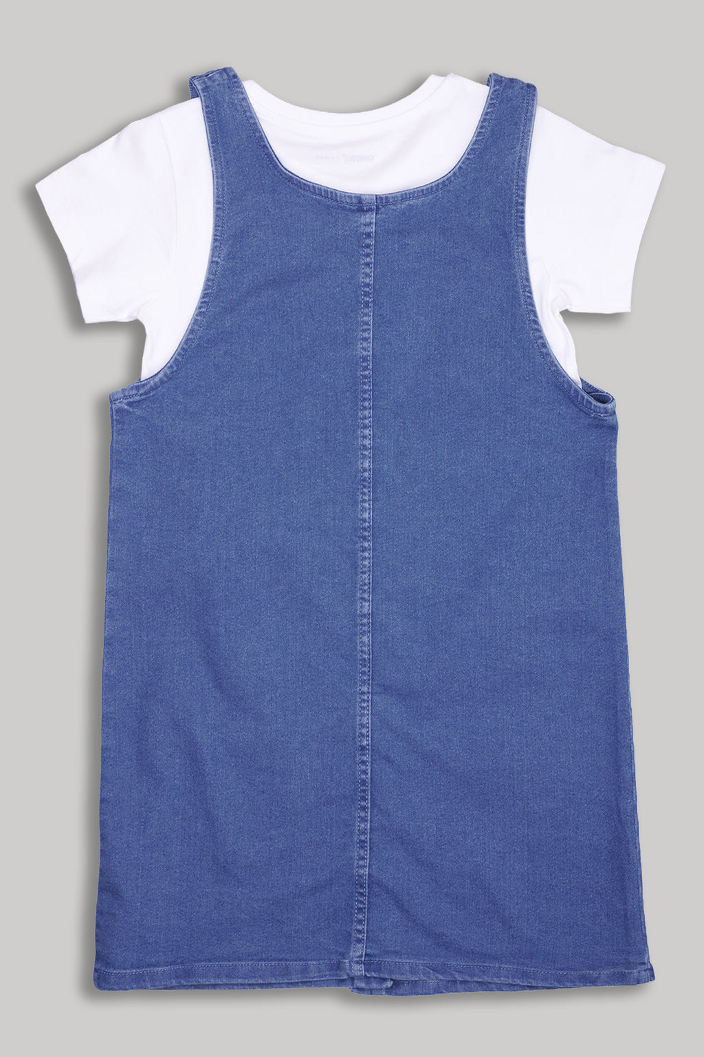 Medium Blue Solid Regular Fit Dungaree With T-Shirt for Tweens Girls - Image 2