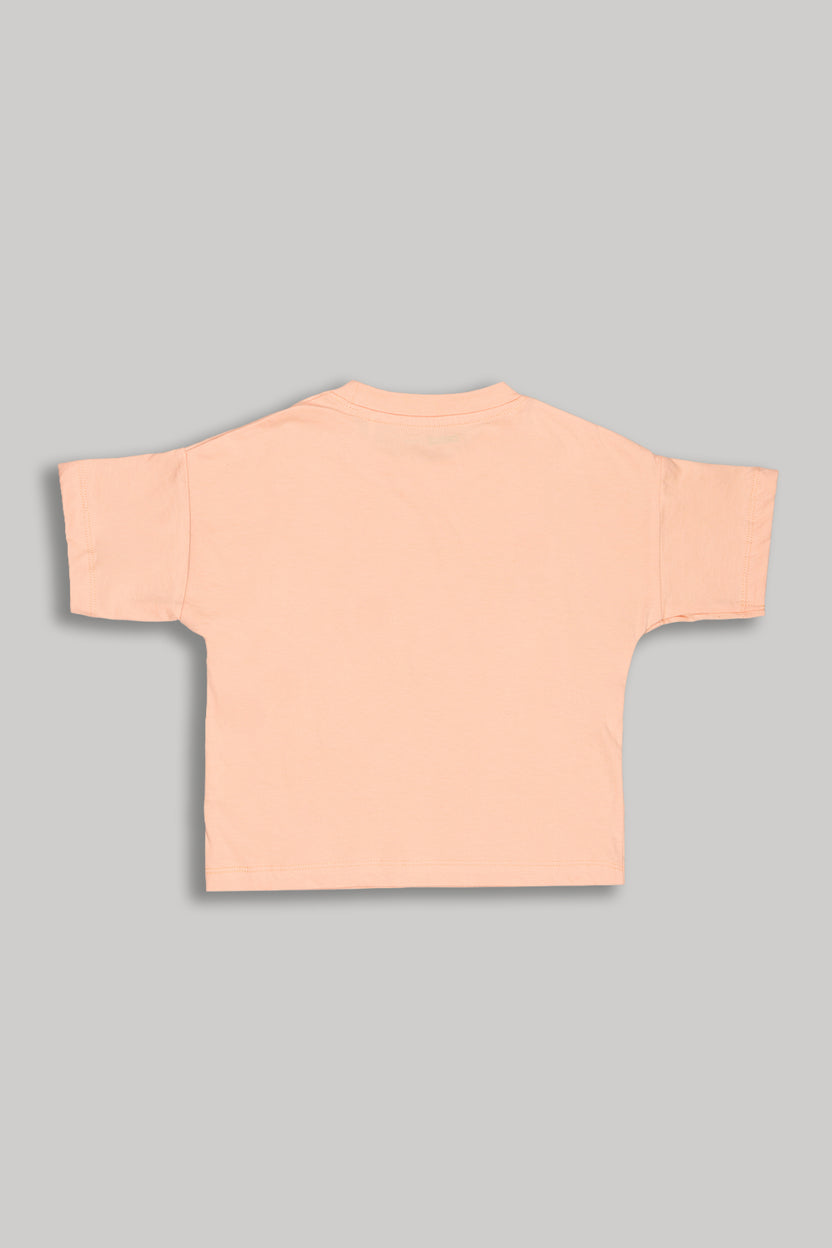 Peach Mermaid Printed Regular Fit T-Shirt For Girls - Image 2